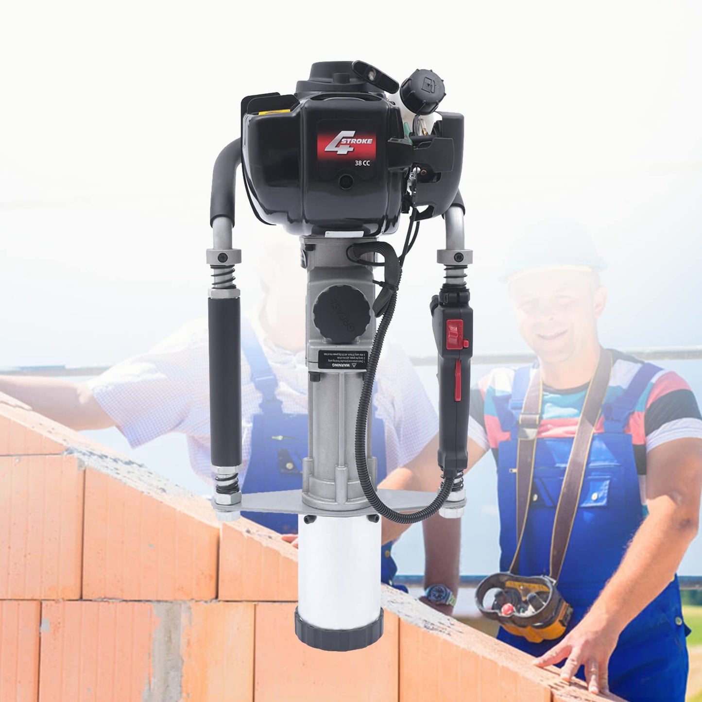 38CC 4-stroke T-Post Pile Driver, Gas-powered Fence Piling Pounder with 2 Post Driving Head (45/55 mm), 1200W Single Cylinder Air-Cooling Piledriver for Farm Fence Garden