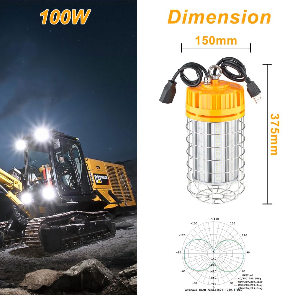 100W Led Temporary Work Light Linkable 100-277VAC,DW 5000K,IP65 Waterproof,Work Temp Lights for Damp Location Outdoor Indoor Area Lighting(100w)