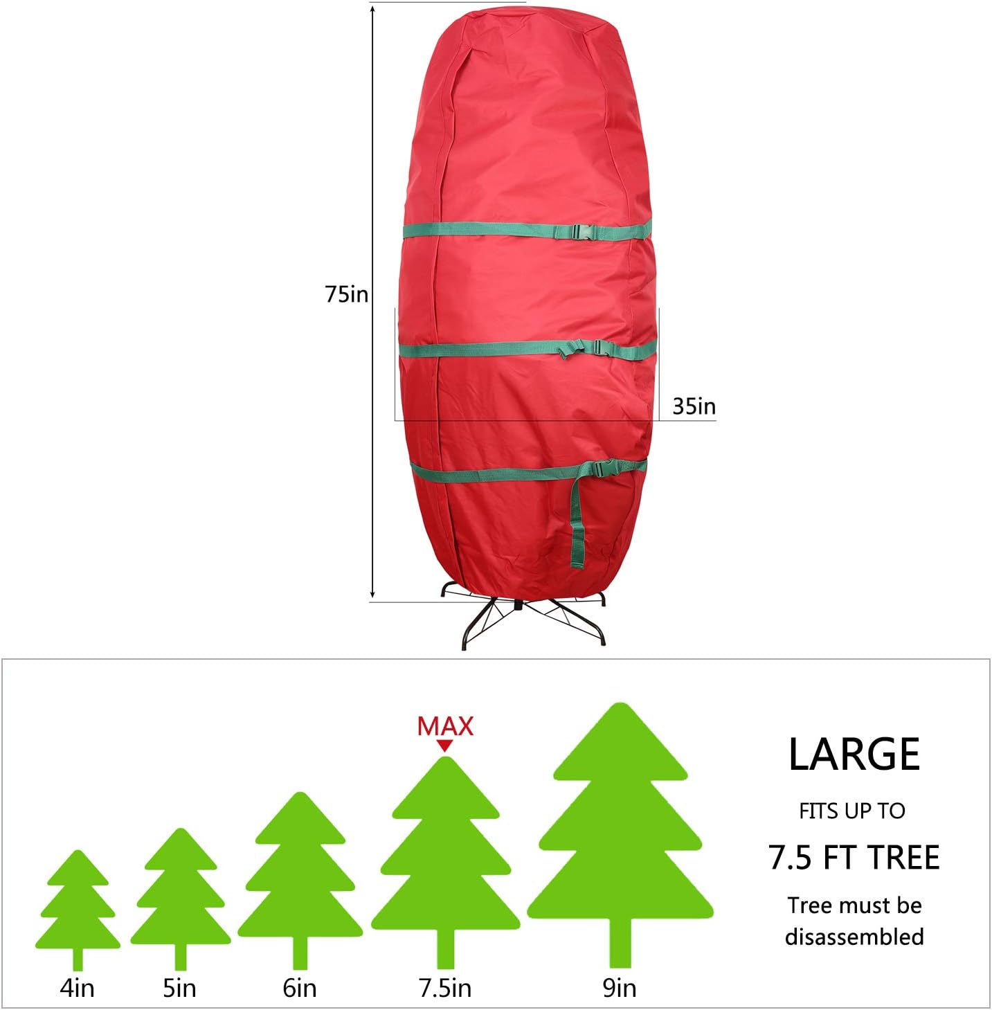 Sattiyrch Christmas Tree Storage Bag - Heavy Duty 600D Canvas for 7.5 ft Trees | Red with Zipper & Handles
