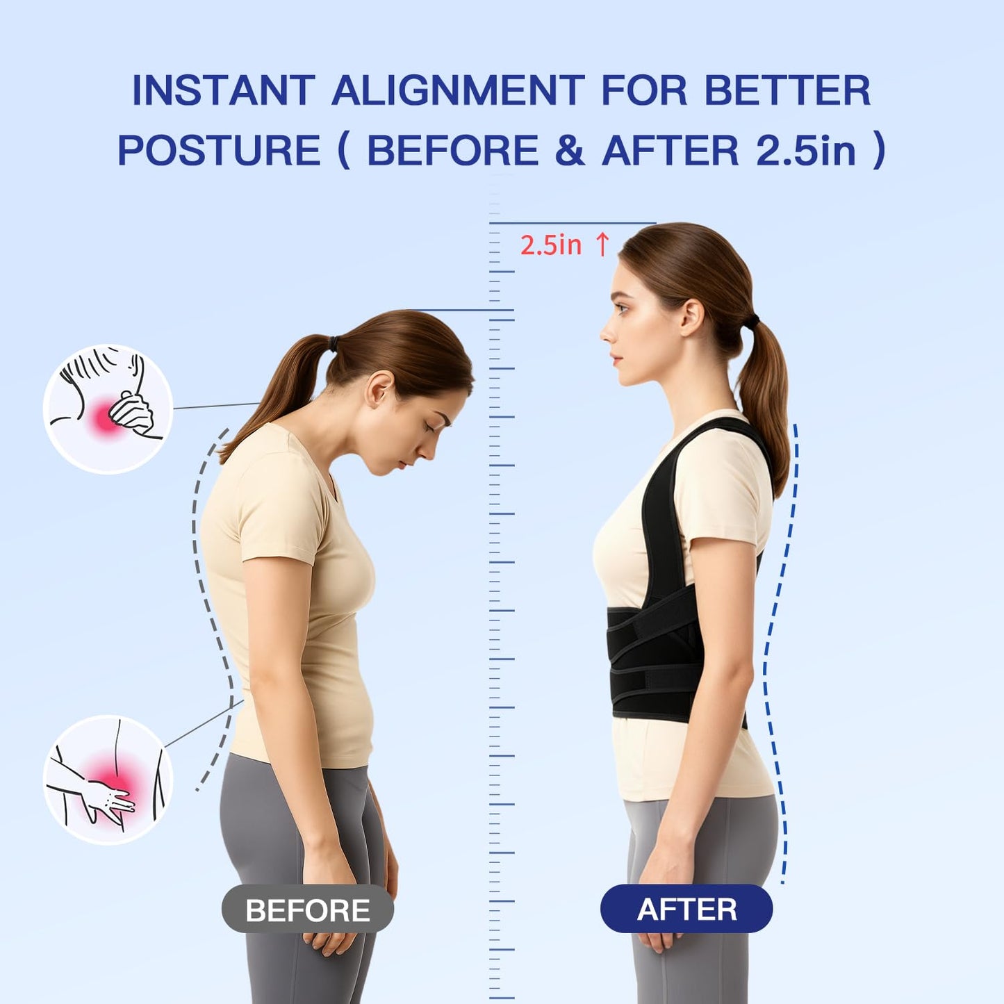KNXWALT Posture Corrector for Women & Men, Back Brace Straightener with Adjustable Support, Relief for Neck/Shoulder/Back Pain, Scoliosis & Hunchback Correction, Breathable Mesh Design