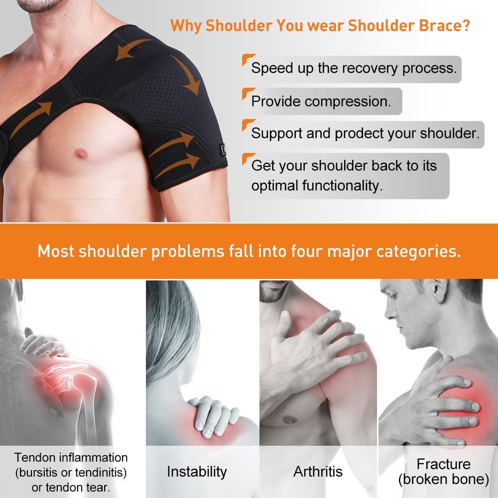 HUEGLO Shoulder Brace for Men and Women,Adjustable Shoulder Support for Torn Rotator Cuff,Shoulder Compression Sleeve for AC Joint Pain Relief,Dislocation, Bursitis,Large (Right)