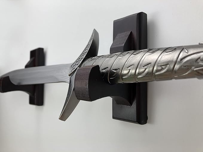 Sword Wall Mount Display Hooks - Wood Sword Holder Rack, Hanger for Martial Arts Weapons, Axe, Knife, Dagger, Lightsaber and Wizard Wand at Home or Office