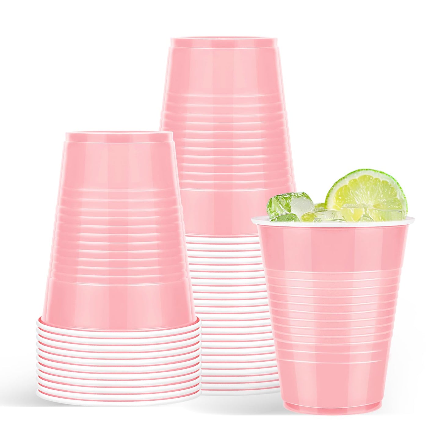 Liengoron 50 Pack Pink Plastic Cups 18 Ounce Pink Cups Plastic Disposable Cup Bulk Cup for Party Wedding Birthday