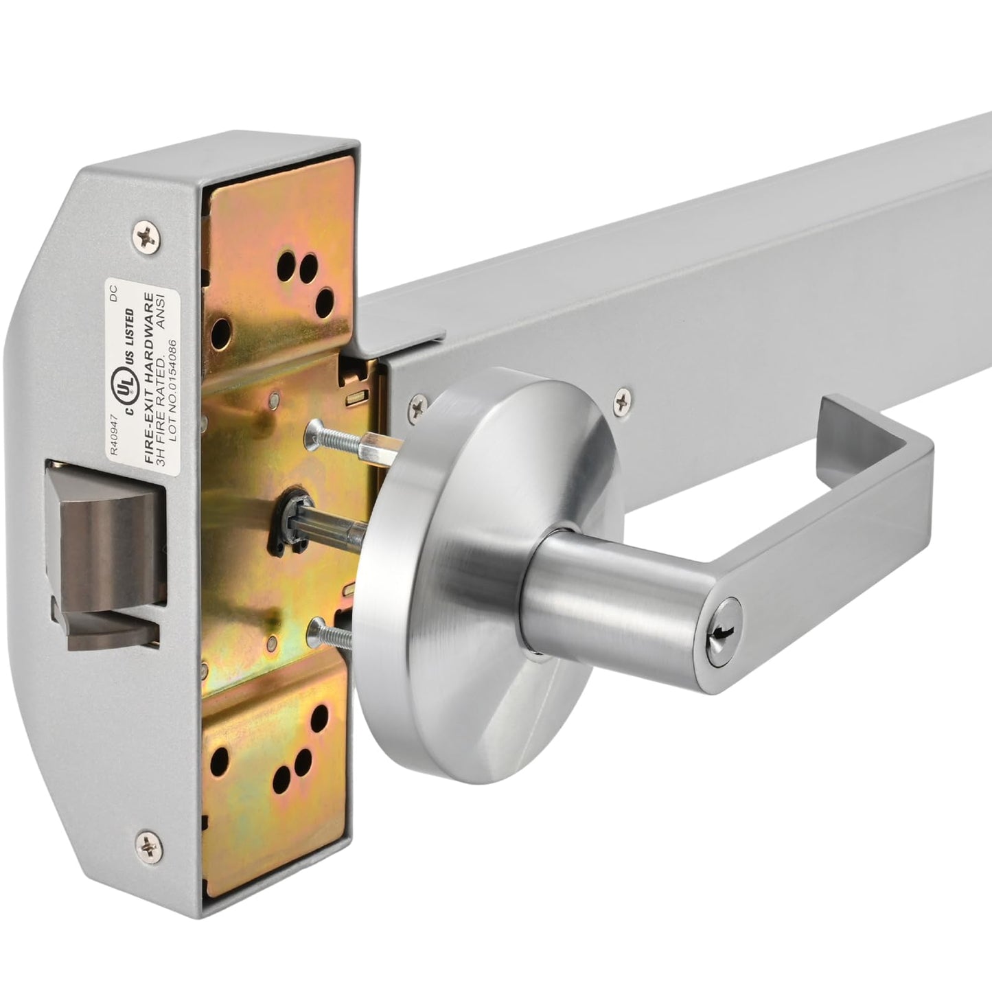 Commercial Panic Exit Device with Push Bar and Exterior Lever Handle, UL10C & ANSI Grade 1 Certified, ADA Compliant Emergency Exit Door Hardware for Safety & Durability (211P-With Lever Handle)