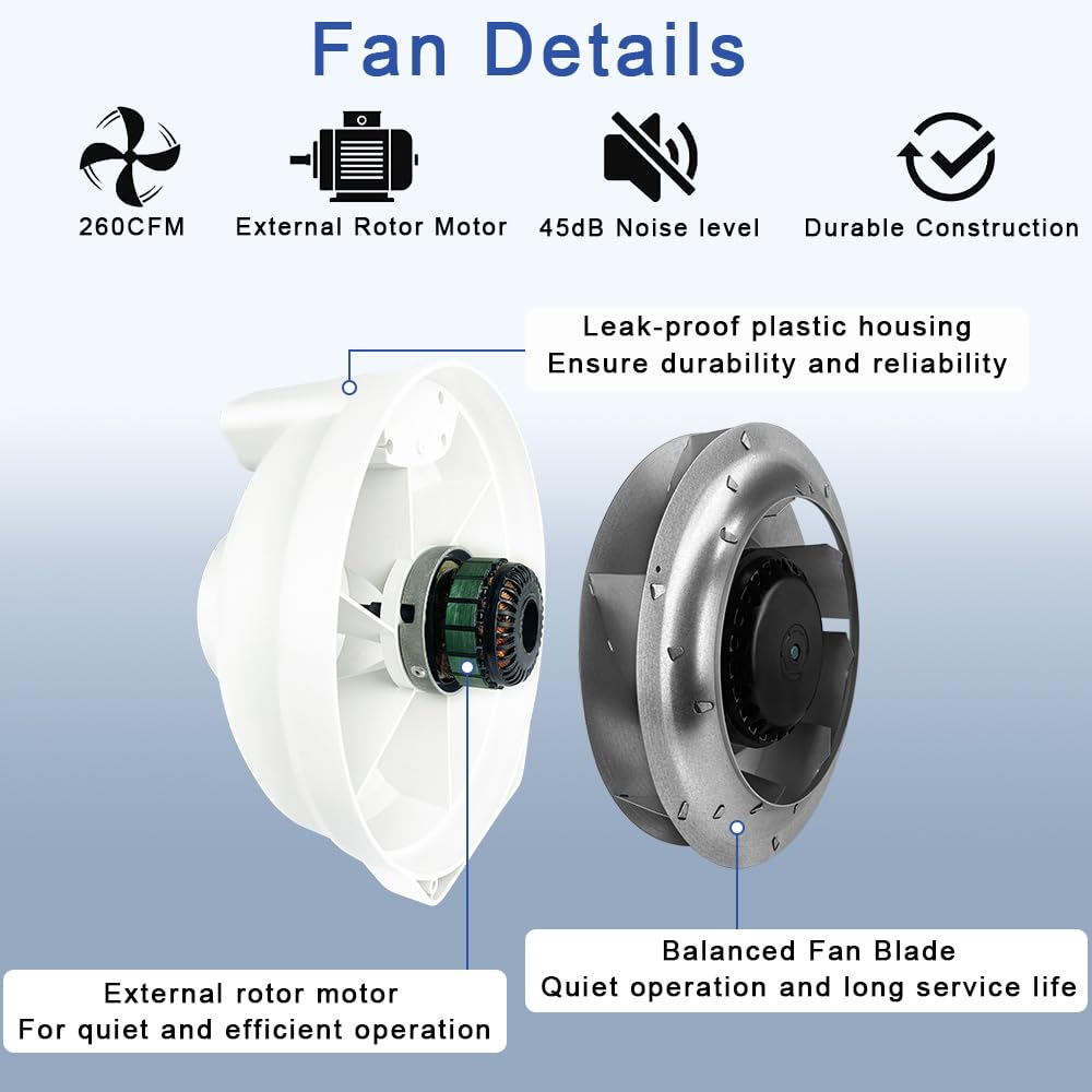 MIDCVFRUN Dryer Vent Booster Fan with Pressure Switch for Automatic Activation, 4" Inline Exhaust Fan 260CFM High Air Volume, Ultra-Quiet Anti-Clog Design Efficiently Reducing Drying Time