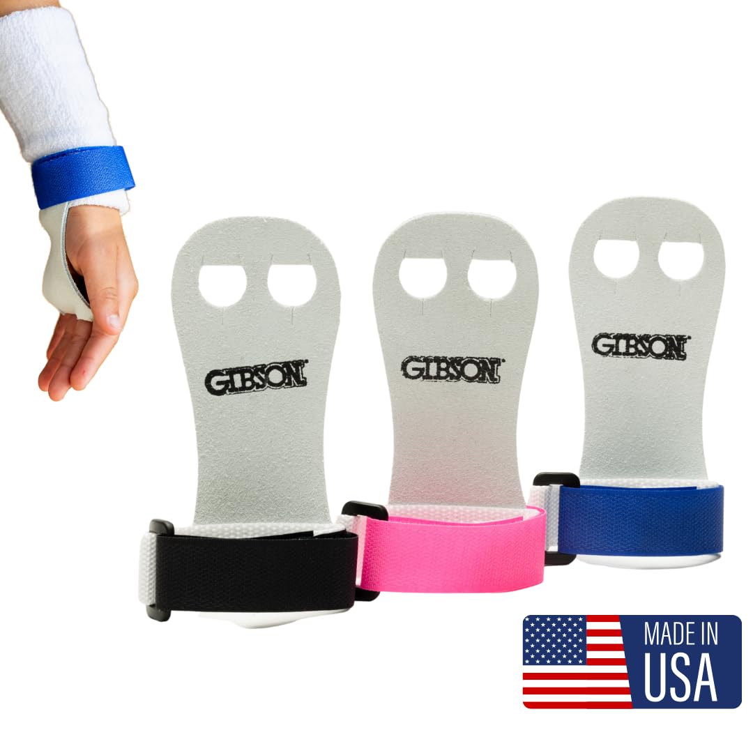 Gibson Athletic Rainbow Gymnastics Grips for Beginners, Unisex Durable Leather Grip with Hook & Loop Closure for Secure Grip & Wrist Support, Grips & Hand Protection for Young Gymnasts Made in USA