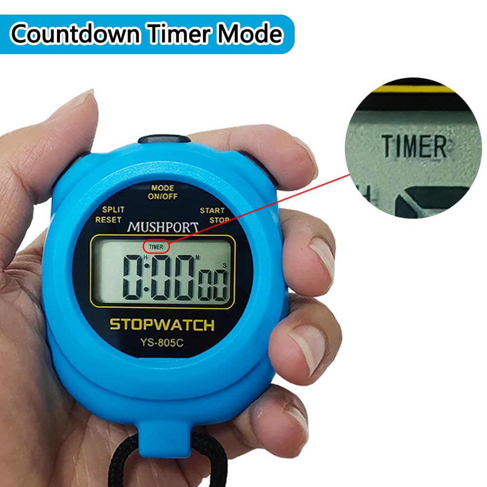 MUSHPORT 2 Pack Digital Stopwatch Sport Timer, ON/Off Countdown Large Display Simple Stop Watch for Sports Coaches PE-Teacher Referees, Blue