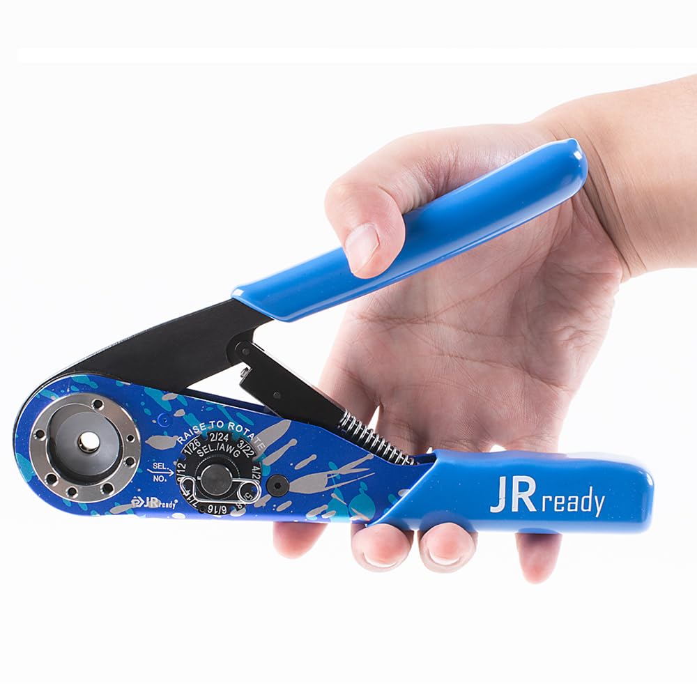 JRready NEW-AS1 8 Indent Crimping Tool design according M22520 1 01 for Heavy Duty Circular Rectangular Electrical Connector 38999 26482 etc. Wire 12-26 awg 12 16 20 Solid Barrel Contact