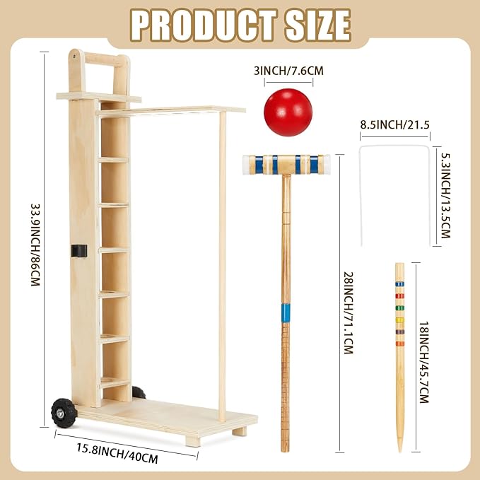 Hiboom 6 Player Croquet Set for Adults & Kids with Wooden Stand, Rubber Wooden Mallets, Colored Balls and Steel Wicket for Family & Friends, Great for Outdoor Lawn, Backyard Park