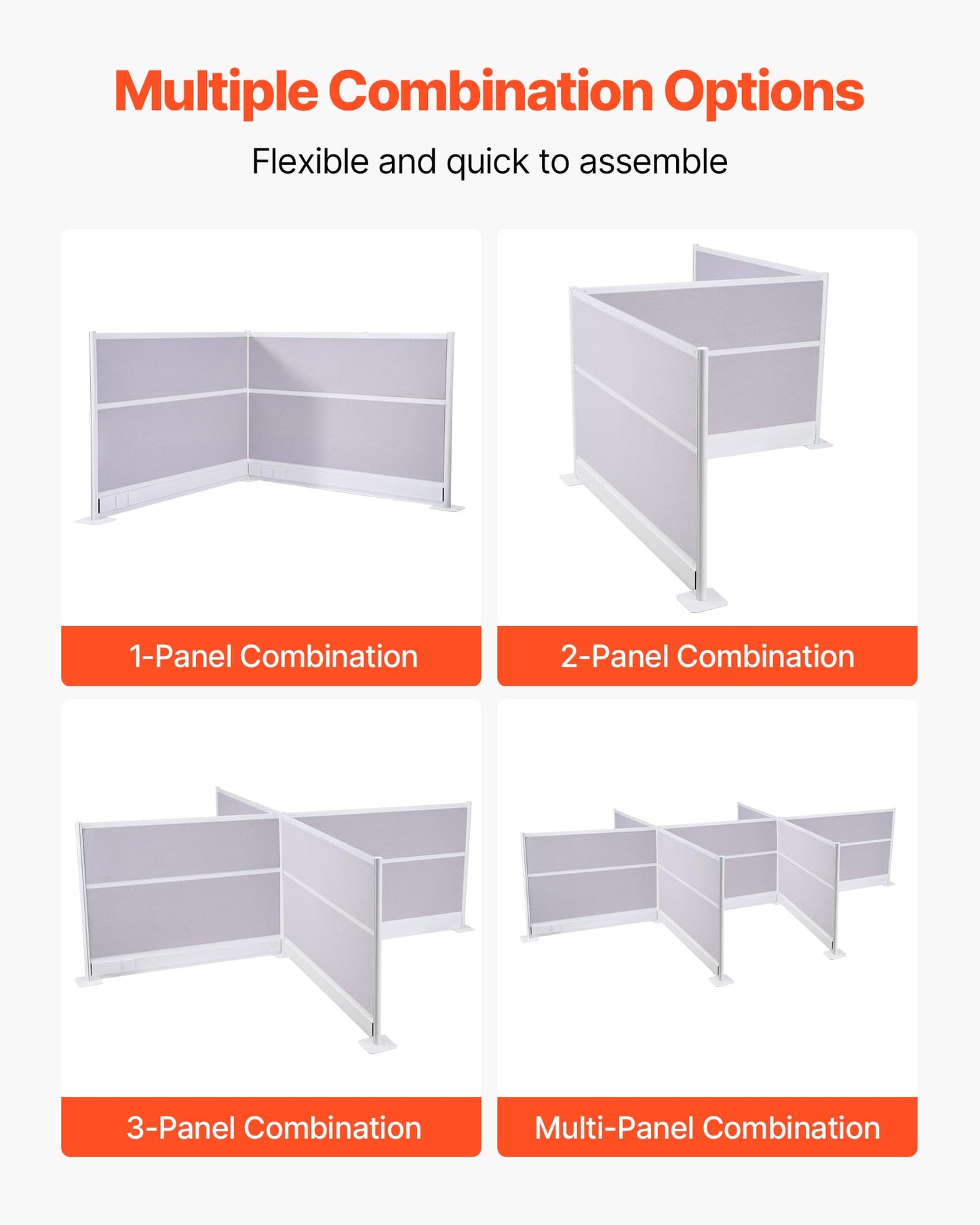 VEVOR Office Divider Privacy Partitions, 2-Pack, 72" x 48" Room Divider Walls, PET Workstation Cubicle Partition with Outlet Covers, Freestanding Privacy Panels for Office Library School