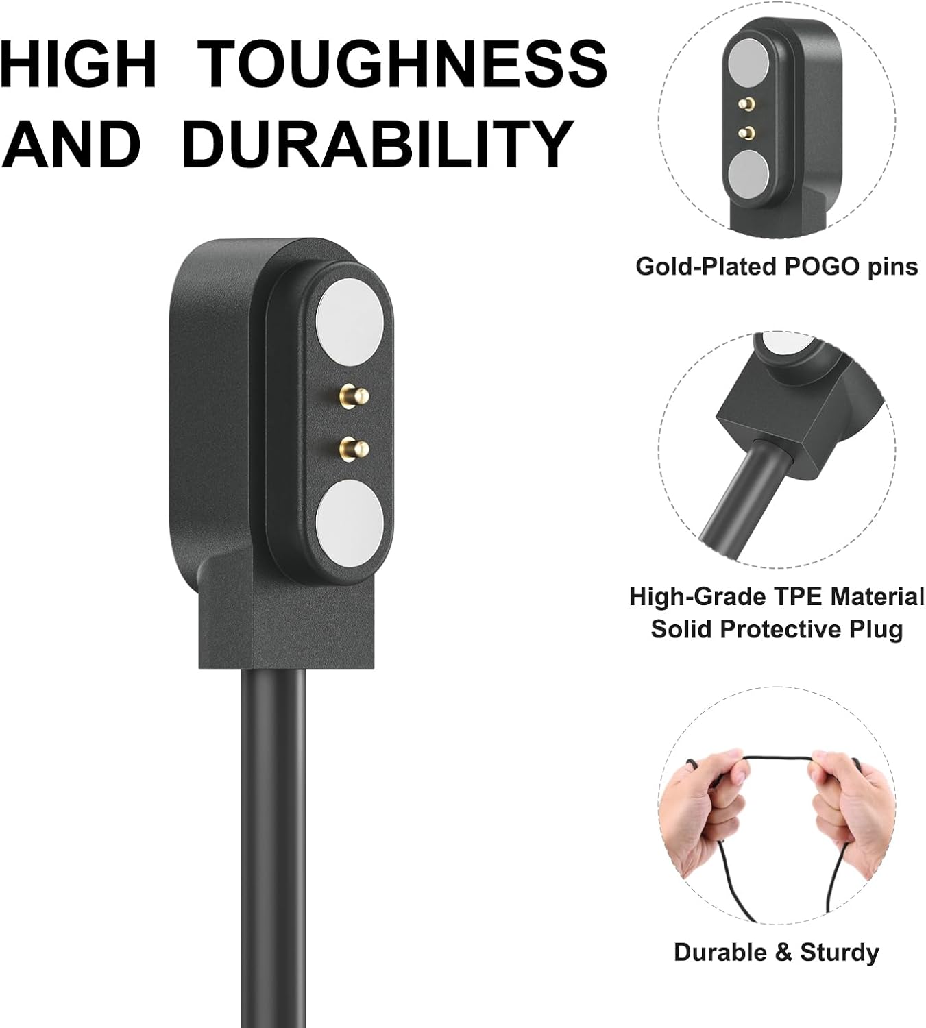 Meliya 2-Pack Compatible for Bark Smart Watch Charger, Replacement Magnetic USB Charging Cable Cord