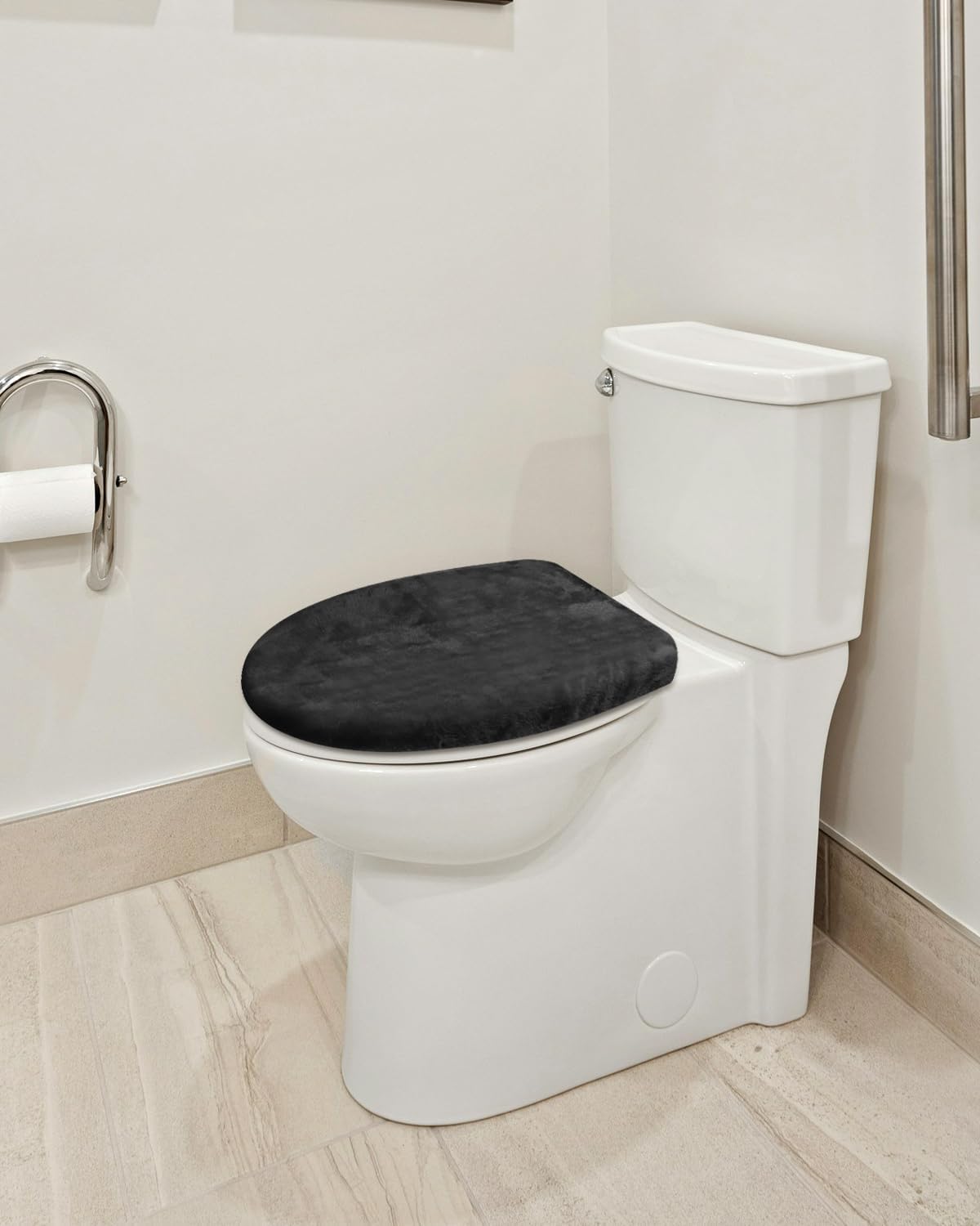 Skiennix Microfiber Toilet Lid Cover - Soft Velvet, Absorbent & Machine Washable | Fits Most Lids (Black)