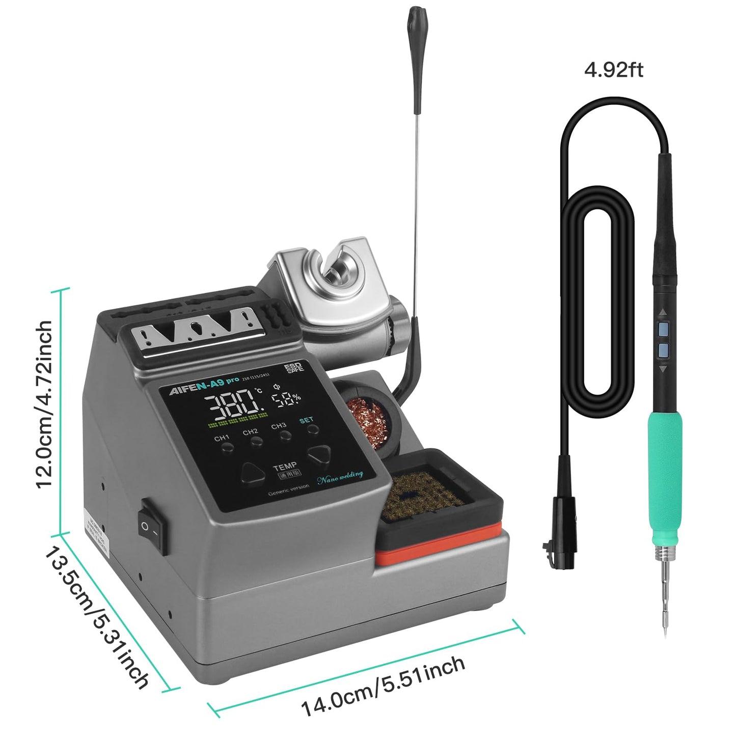A9PRO Soldering Station 120W Handle Control Temperature 212°F-842°F Solder Station Soldering Iron with C210 Handle and 3 Soldering Tips