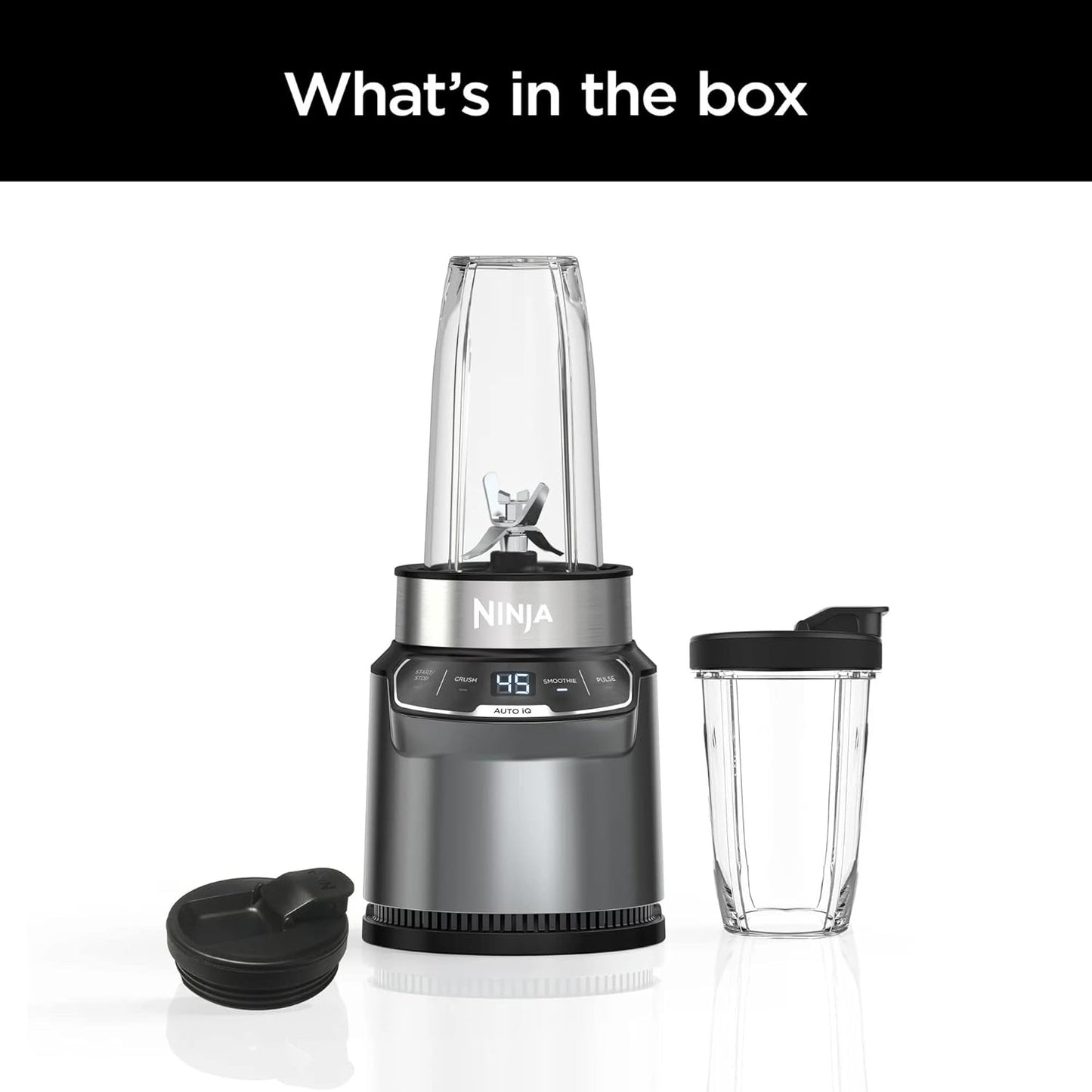 Ninja BN400 Nutri Pro Compact Blender - 1000W Auto-iQ for Smoothies & Frozen Drinks | 18oz & 24oz Cups, Stone Silver