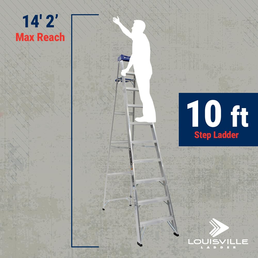 Louisville Ladder 10-Foot Aluminium Step Ladder with Tool Tray, 250-Pound Load Capacity, Type I, AS2110