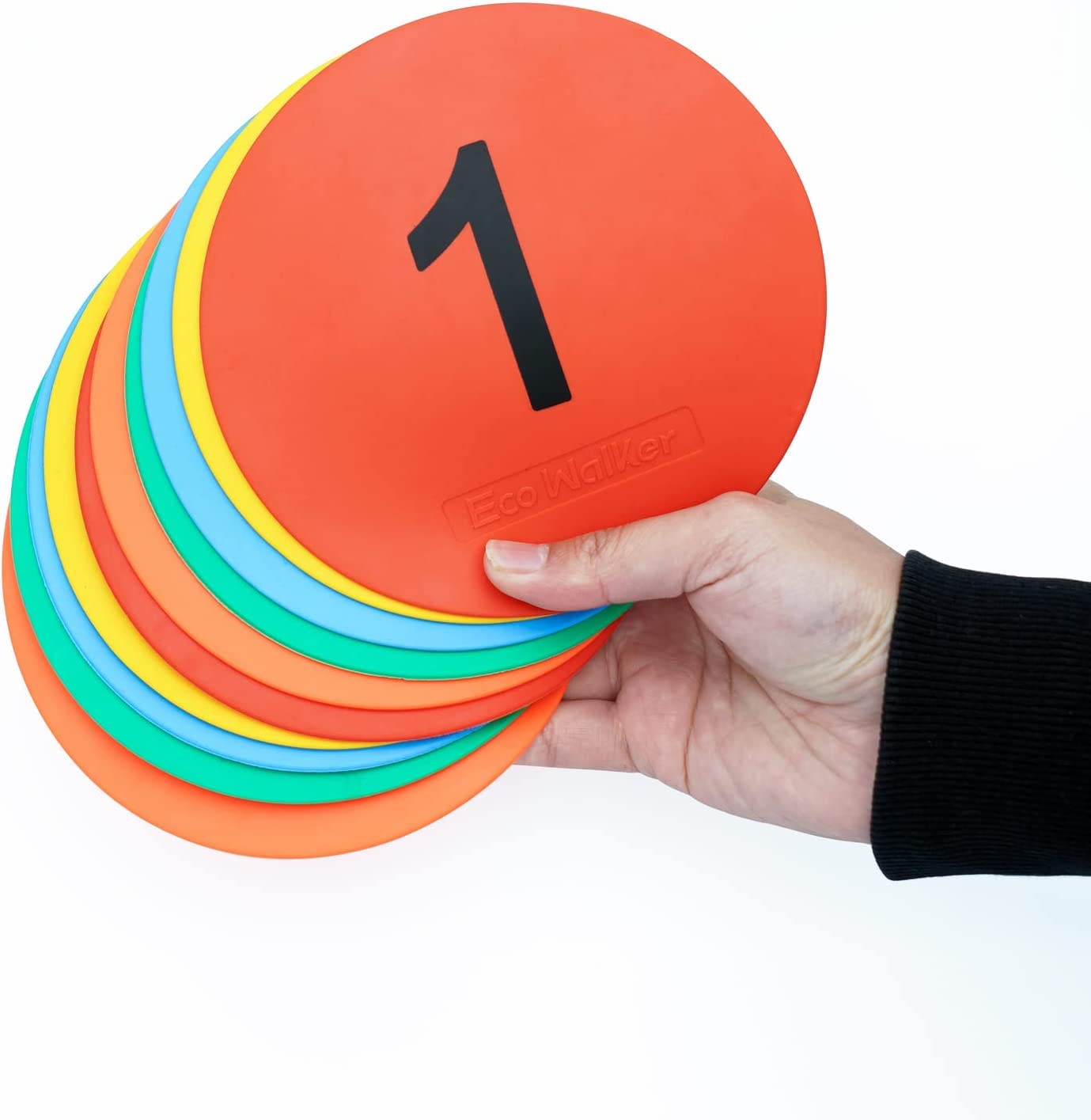 Eco Walker 6inch Numbered Spot Markers Flat Floor Spot Non-Slip TPE Material Waterproof for Field and Court Marking Fitness Agility Training Sports Games and Exercises (Multi)