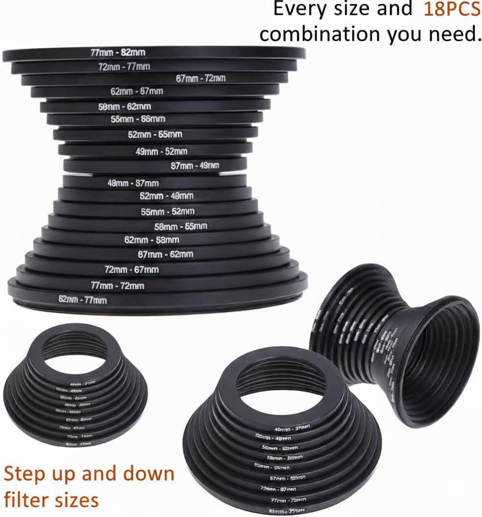 ELEGICKLIP 18Pcs 67-82mm Set Metal Step Up Down Filter Ring Adapter Compatible with Digital SLR Camera Lens Accessories