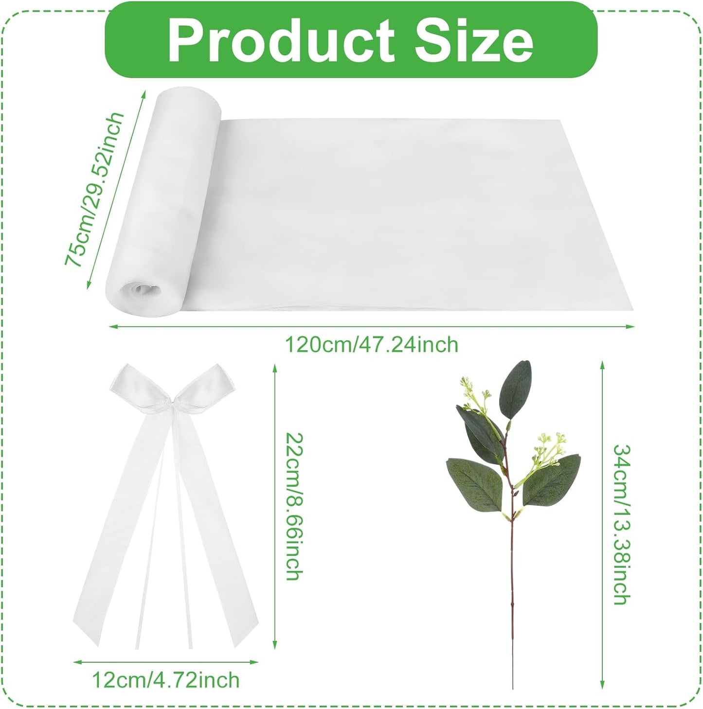Regine Switzerland Wedding Aisle Decorations - 24 Sets of Elegant White Ribbon Bows with Eucalyptus Stems for Ceremony and Chair Sashes