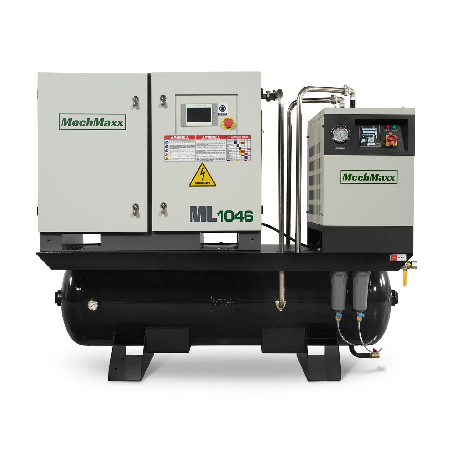 MechMaxx 10HP Combined Rotary Screw Air Compressor with Dryer & 66-Gal ASME Tank | 32 CFM, 116 PSI, 460V 3-Phase – Industrial Grade, ML1046