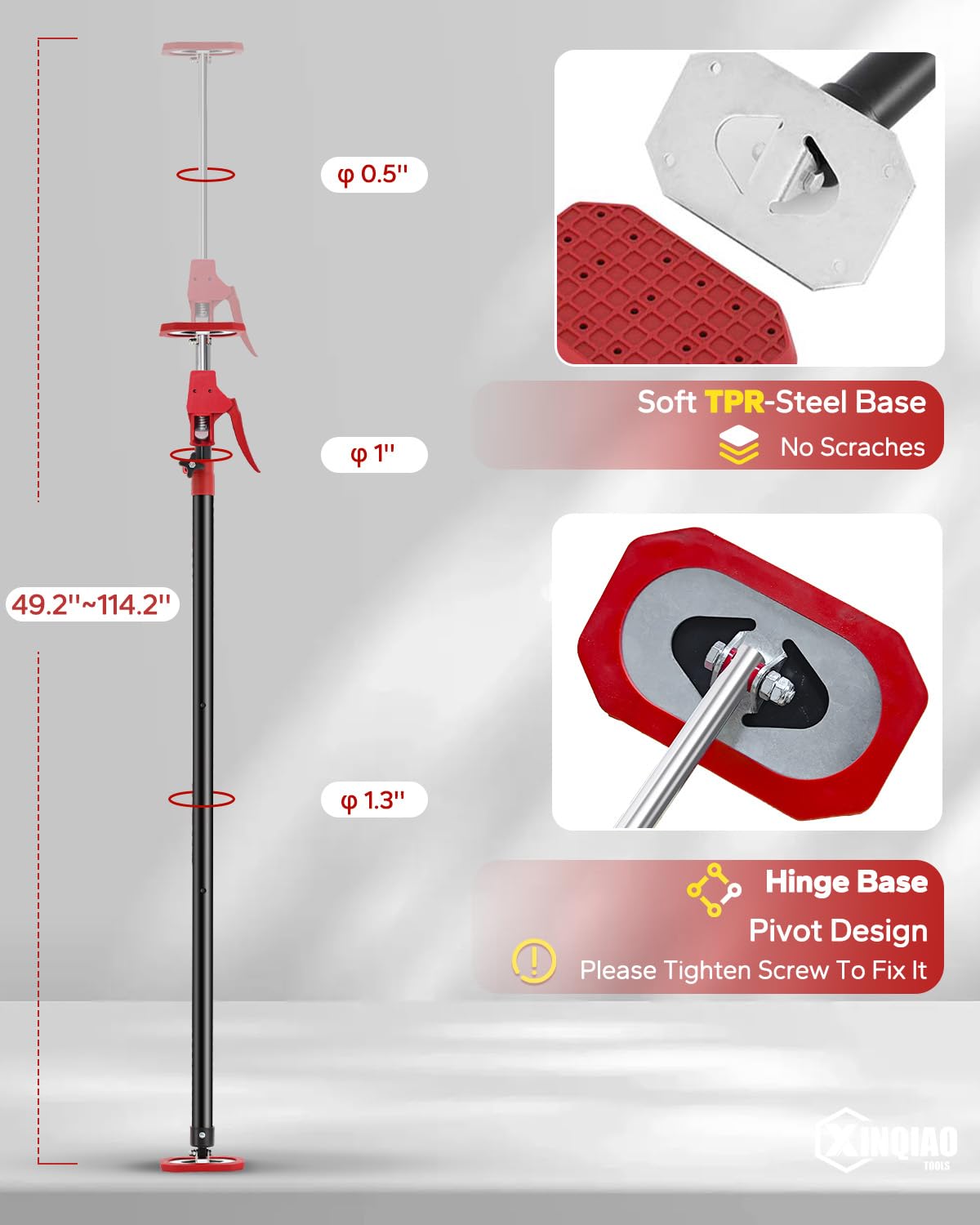 XINQIAO Third Hand Tool Support System, Premium Steel Support Rod with 154 LB Capacity for Cabinet Jack, Drywall Jack & Cargo Bars, 49.2in-114.2in Long, 2 PCs