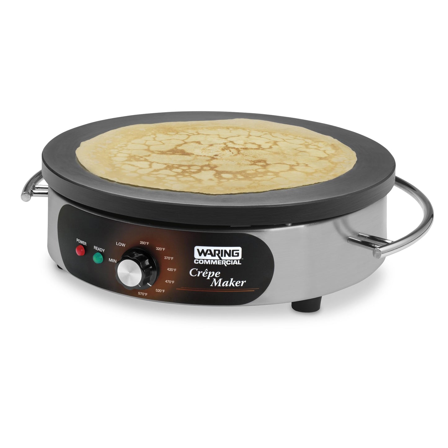 Waring Commercial Crepe Maker, 16" Cast Iron Cooking Surface, 570°F Adjustable Thermostat, for Restaurants & Commercial Kitchens, 120V, WSC160X