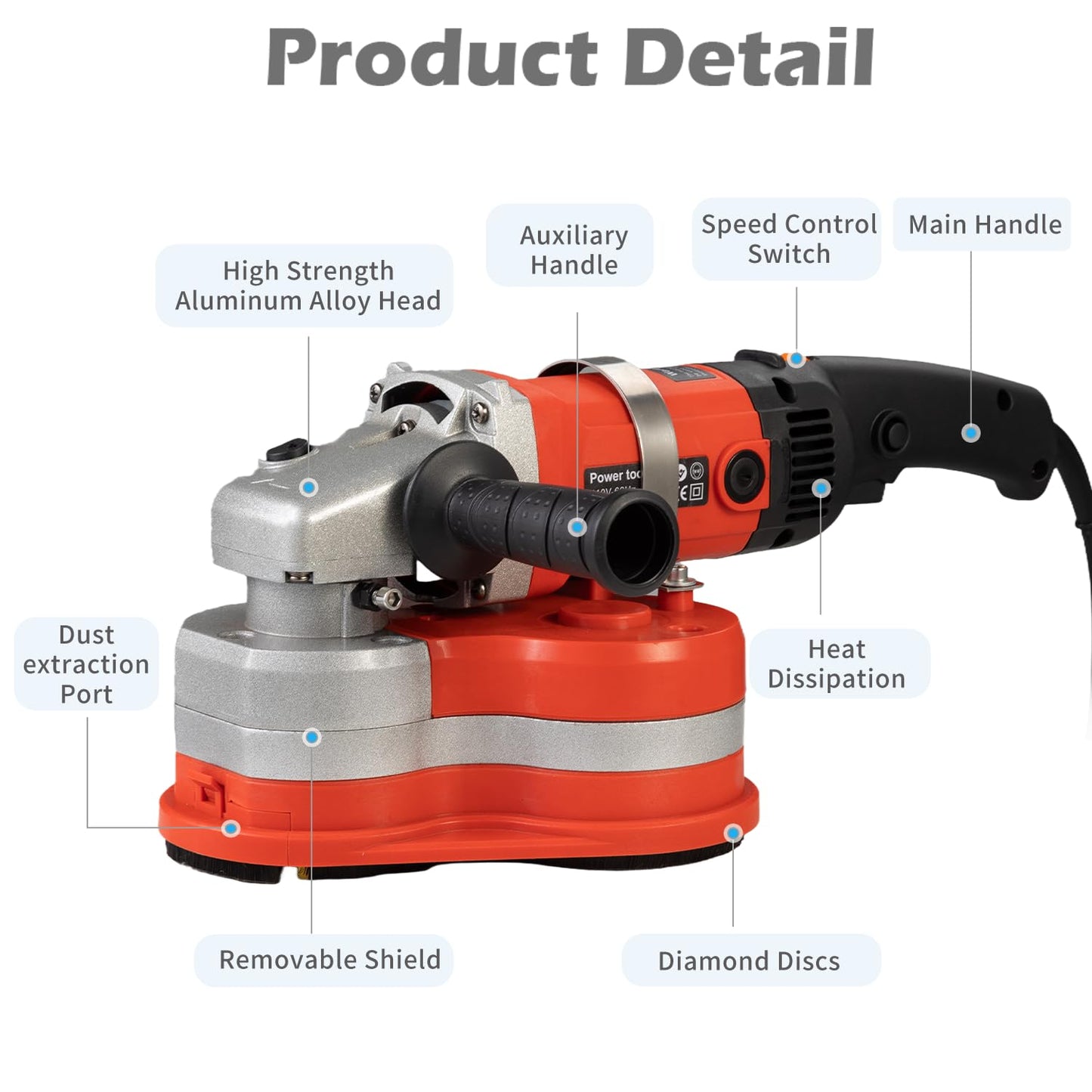 Electric Diamond Polisher Machine+Telescopic Rod 3800W 6 Speed Gears Triple Head Concrete Diamond Grinder for Metal,Stone,Cement Brick Surface Grinding,Epoxy Resin Removal Rock Granite