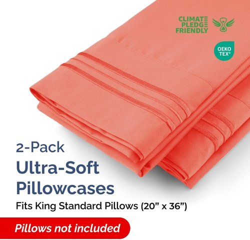 King Standard Pillow Cases by King - Ultra-Soft Hotel Quality | Fade-Free & Wrinkle Resistant - Coral, Set of 2