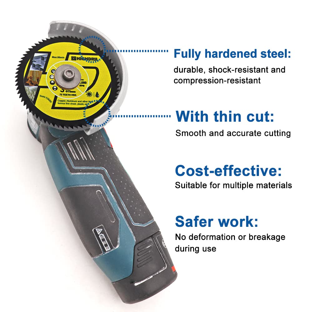 HIGHDRIL Diamond Drill Bits Kit with 5/8-11 and HIGHDRIL HSS Circular Saw Blade - 2PCS 3inch/75mm 72T 10mm Bore Cutting Discs