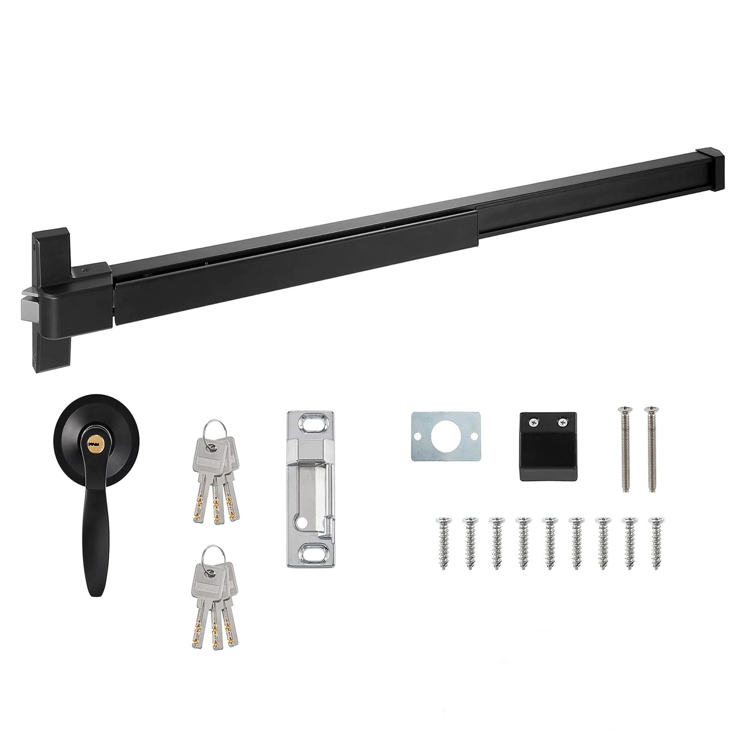 IRONWALLS Panic Exit Device, Black - 41' Commercial Door Push Bar with Exterior Lever, Stainless Steel Emergency Door Push Bar Locks for 41'-53' Doors