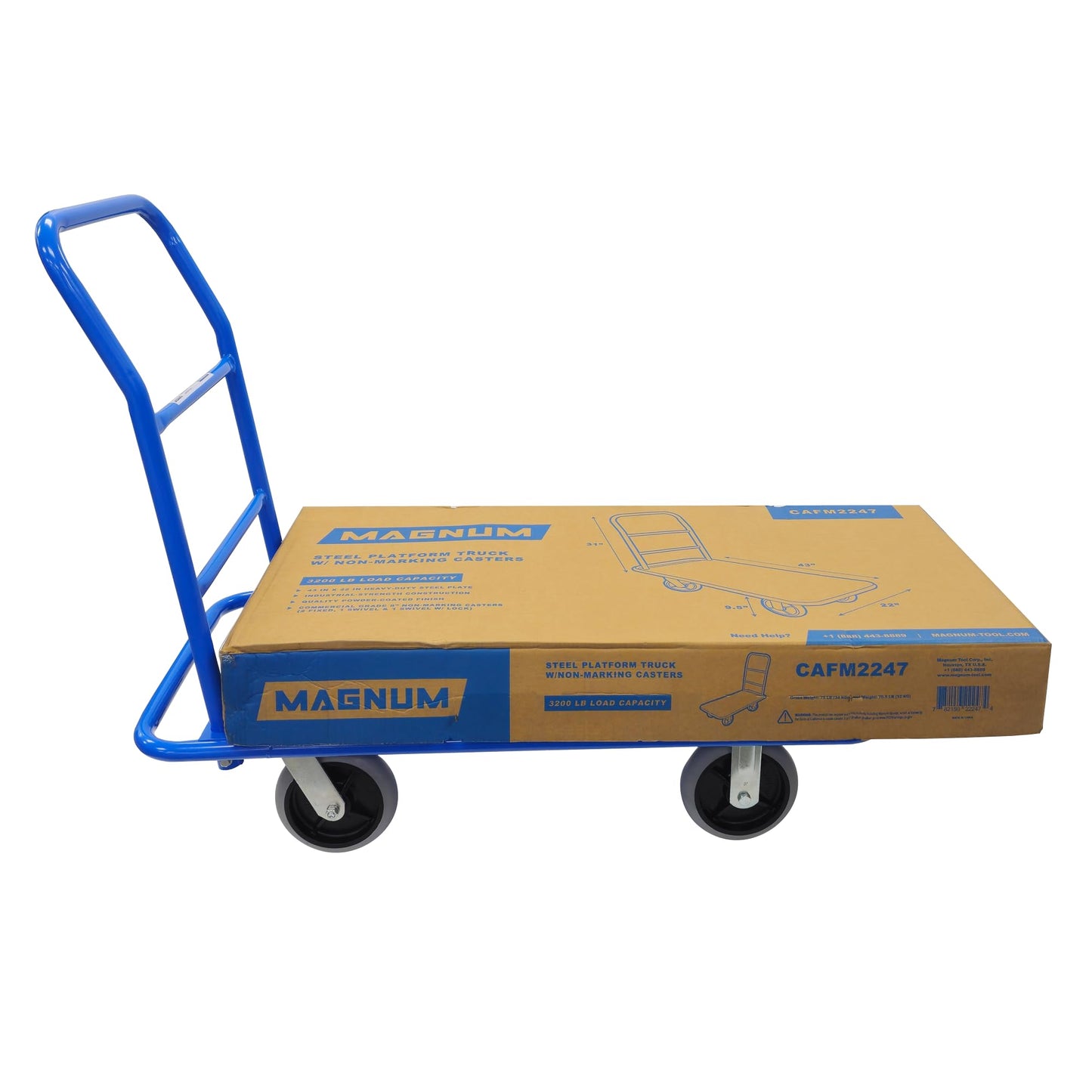 MAGNUM Steel Platform Truck, 43 x 22 Flatbed Cart with Non Marking Casters, 3200 Pound Heavy Duty Cart, Powder Coated Push Cart Dolly, Swivel & Locking Caster Flat Cart, Platform Hand Truck (CAFM2247)