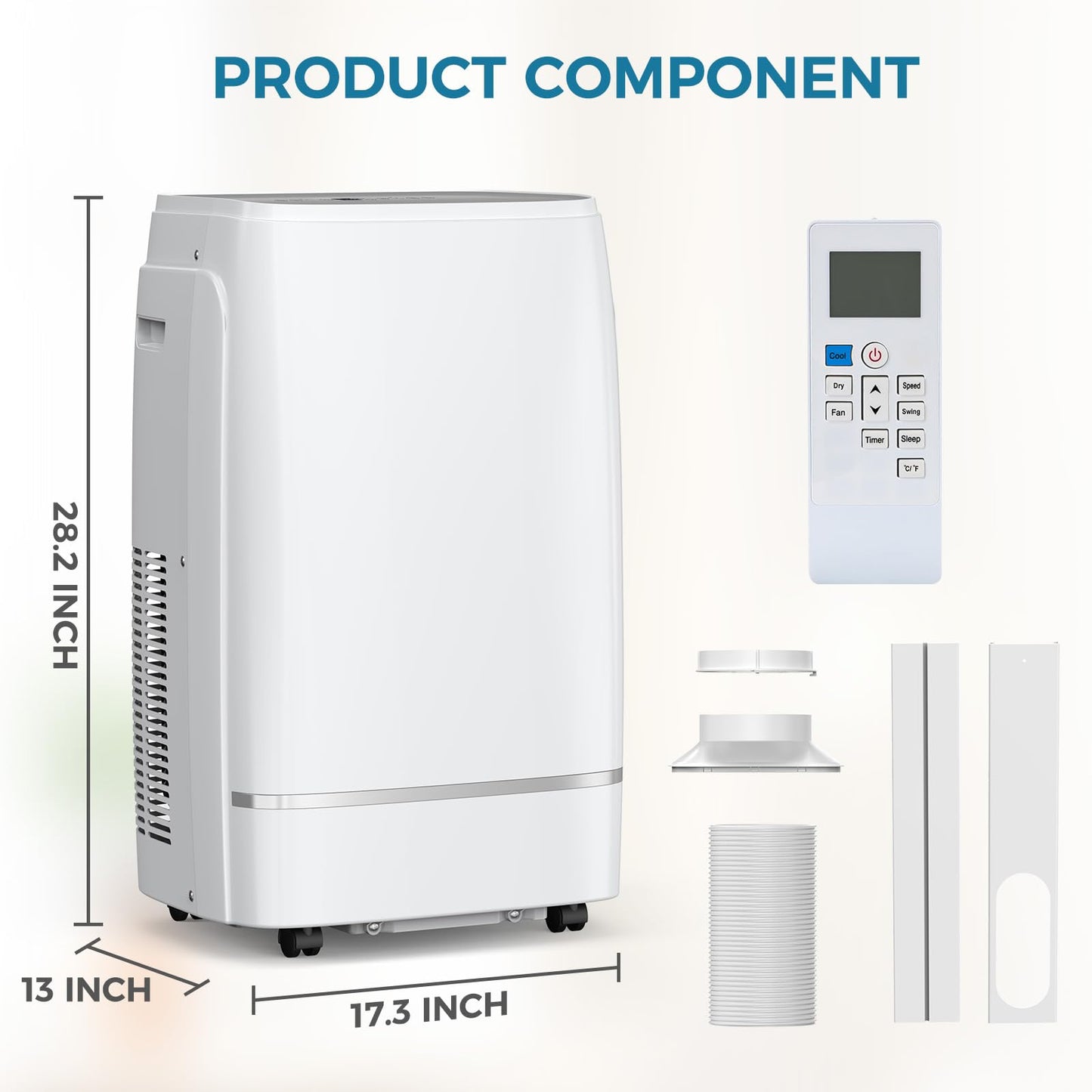 Electactic 13000 BTUs Portable Air Conditioner with cooling/dehumidification/fan/sleep mode, 4-IN-1 Portable AC with 24H Timer & Remote Control & Window Kit