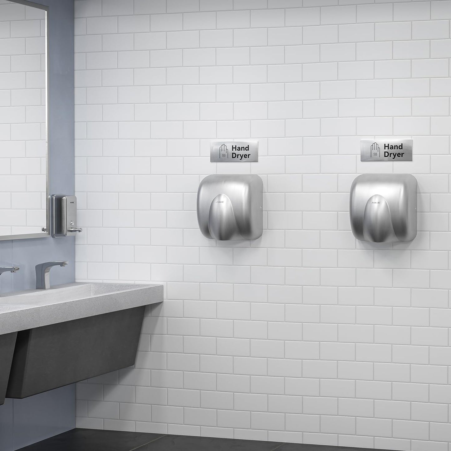 AIKE Heavy Duty Hand Dryer Hard-Wired Friendly 110V High Speed Brushed Stainless Finish Model AK2811