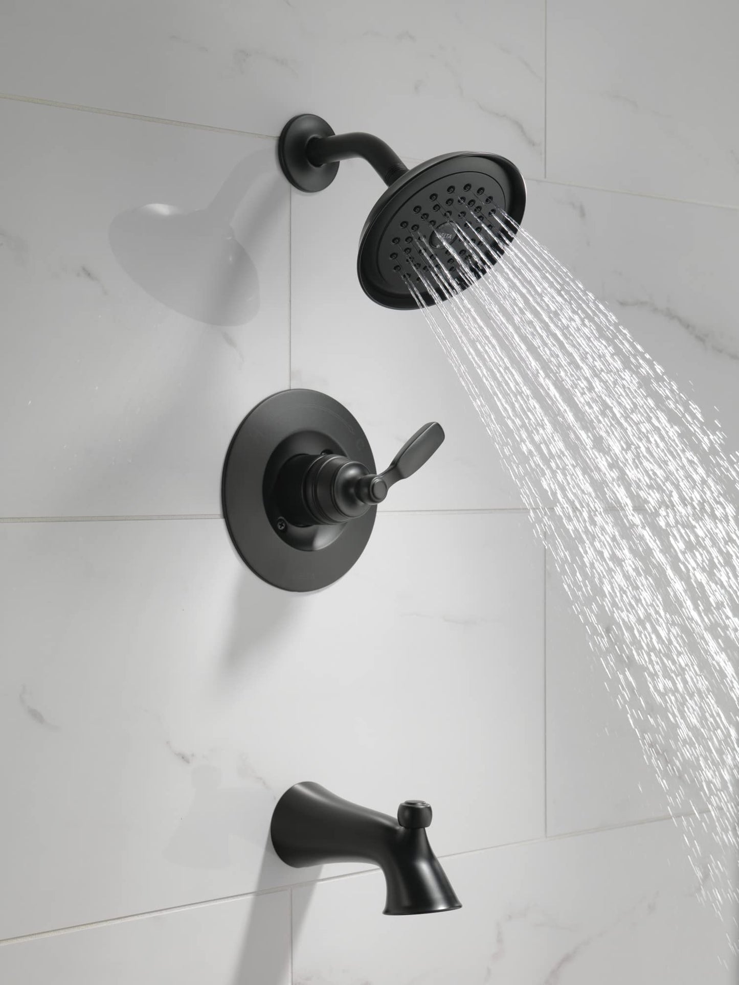Delta Faucet Woodhurst 14 Series Single-Handle Matte Black Tub and Shower Faucet, Shower Trim Kit with Single-Spray Matte Black Shower Head, Matte Black T14432-BL (Valve Not Included)