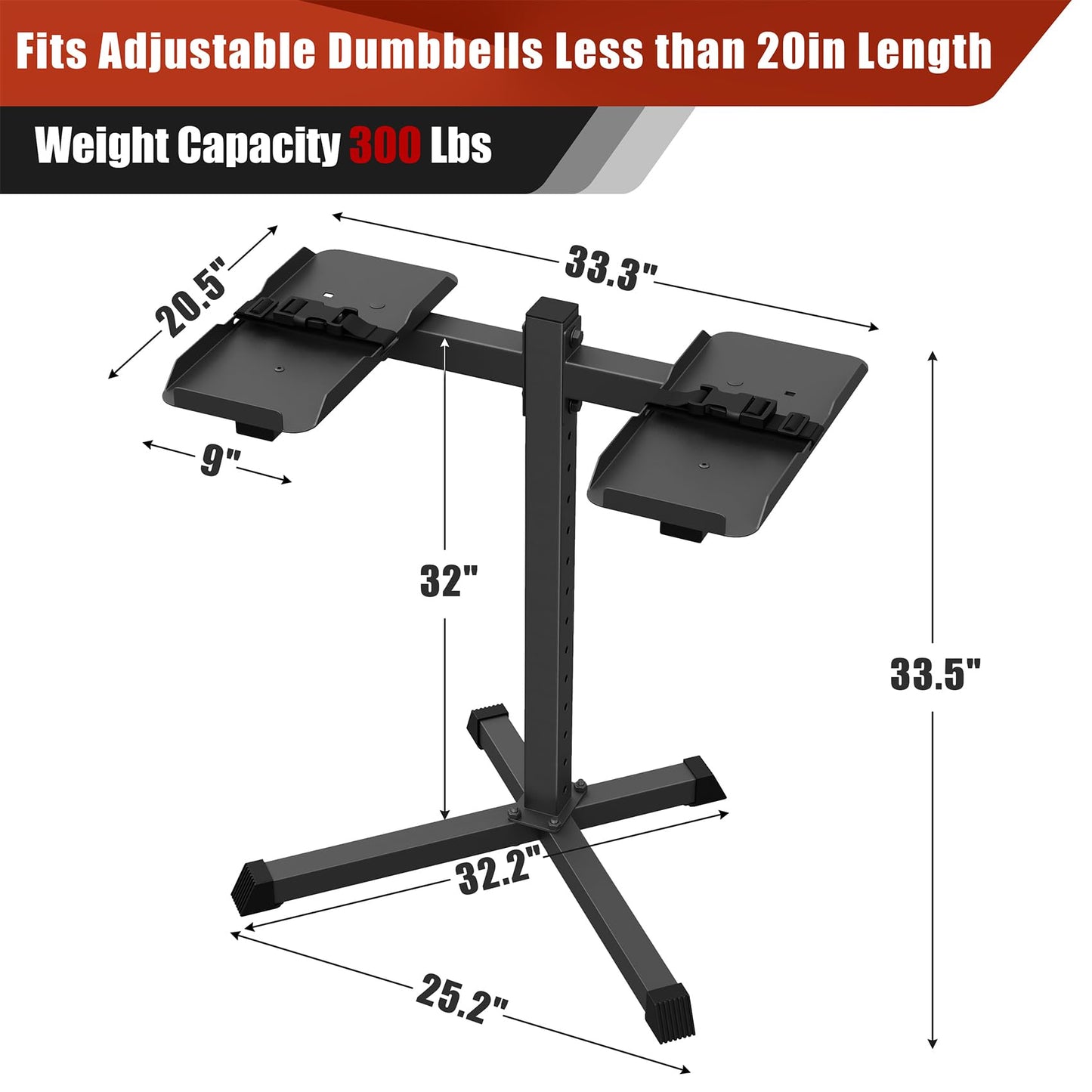 Jusgym Adjustable Dumbbell Stand, 35" Height Adjustable Dumbbell Rack, 300LBS Capacity Home Gym Storage Rack with 90°Rotating Platform（Rack Only）
