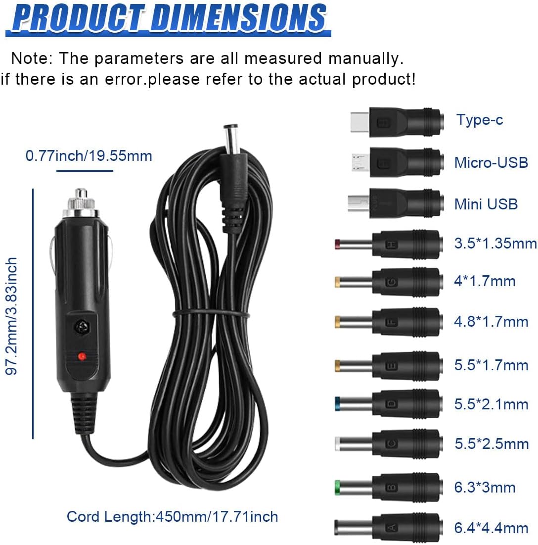Craedli 12V 5V 5.5x2.1mm 11 Car Charger with DC Power Cable, DC Cigarette Lighter Plug Power Cord with Connectors