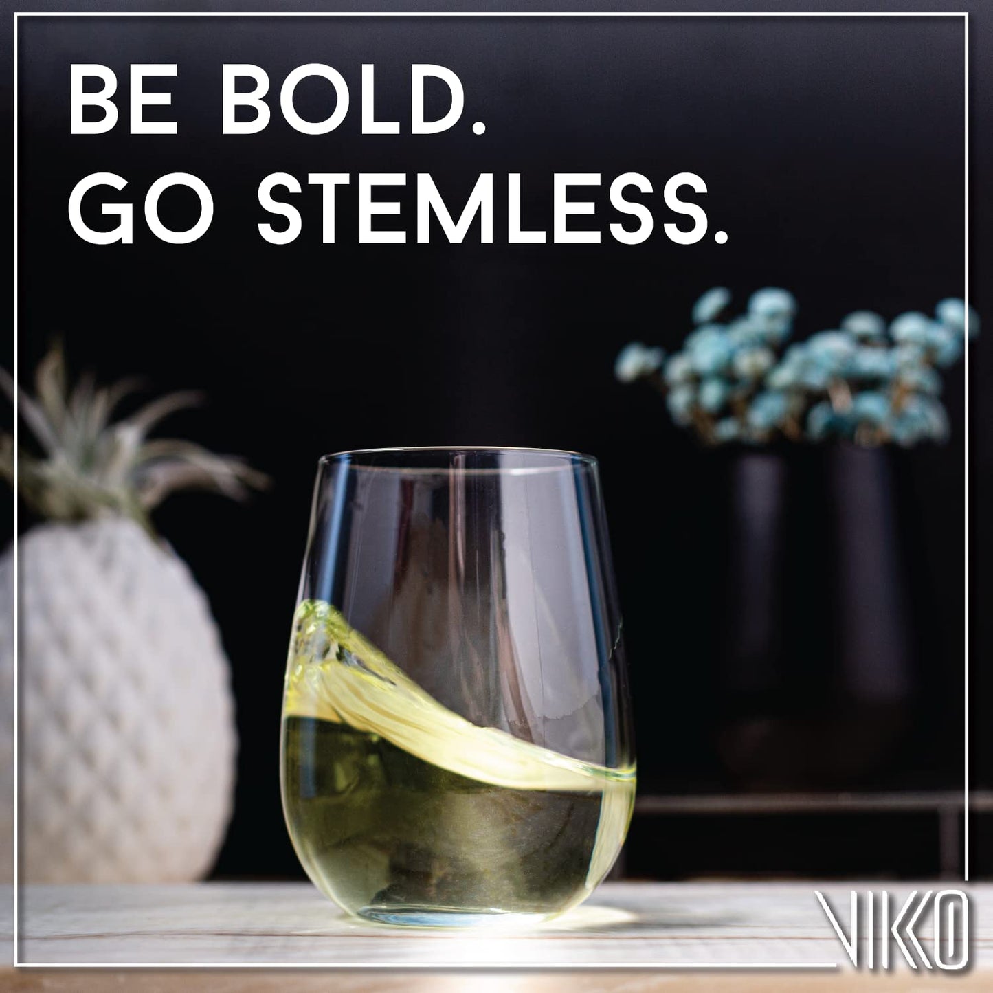 Vikko Stemless Wine Glasses, 16 Ounce, Set of 12, Modern, Durable, Dishwasher Safe