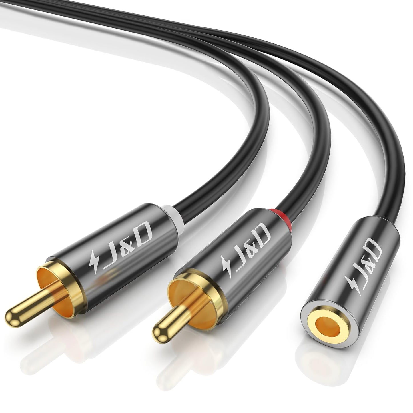 3.5mm 3.5mm 2 MP3, 2 J&D to RCA Adapter Cable, Gold Plated Female to RCA Male Stereo Audio Y Cable for Record Player