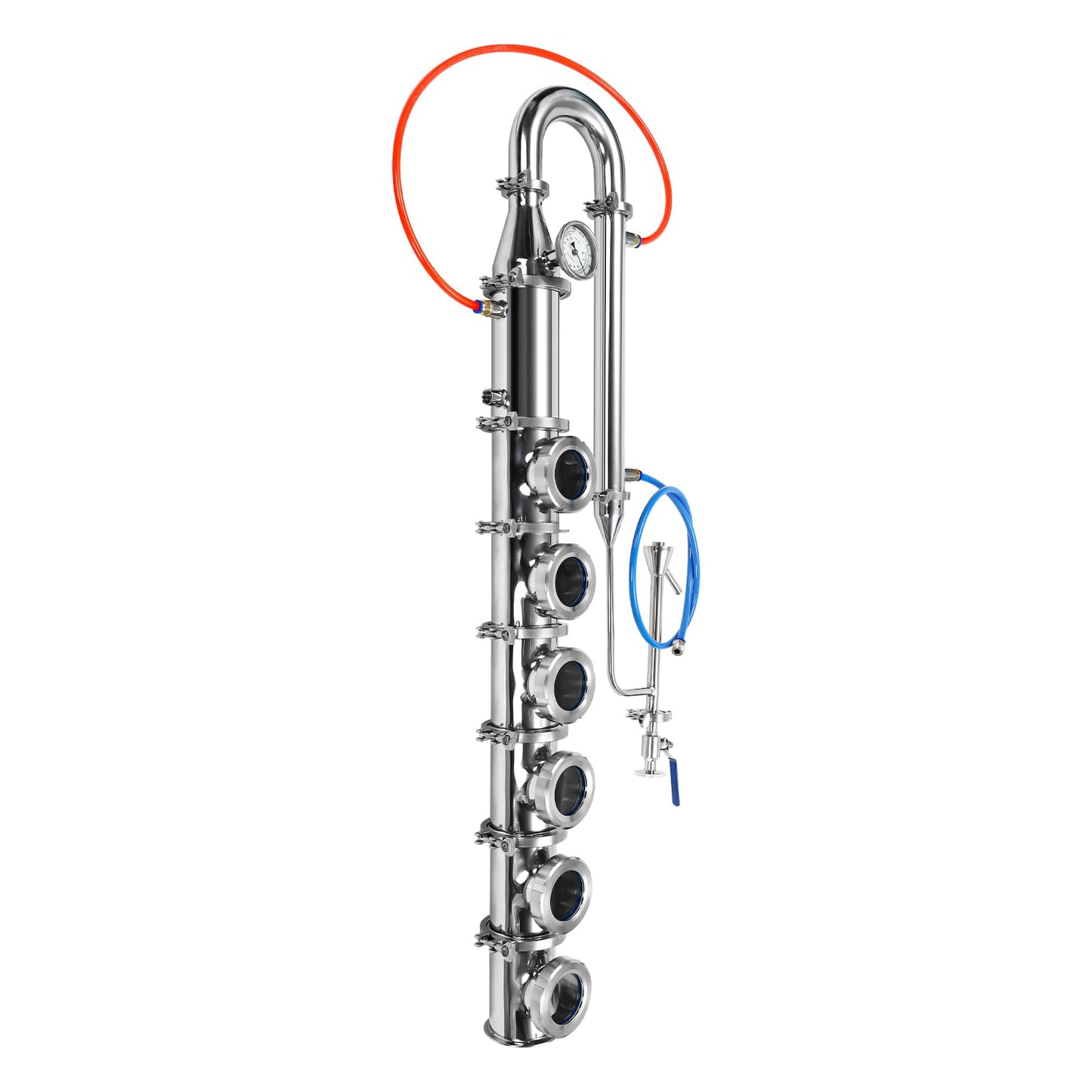 Alcohol Distillation Flute, Tubular Distillation Tower 304 Stainless Steel Alcohol Distiller Silver Flute Reflux Column Still for DIY Whisky Wine Brandy Gin 4" (6Layer55.7”H)