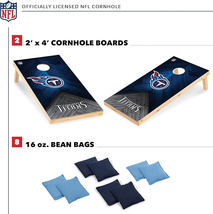NFL Football 2' x 4' Regulation Size Solid Wood Cornhole Set with Direct Print HD Team Graphics Great Gift for Any Football Fan! Bean Bag Toss Family Outdoor Game