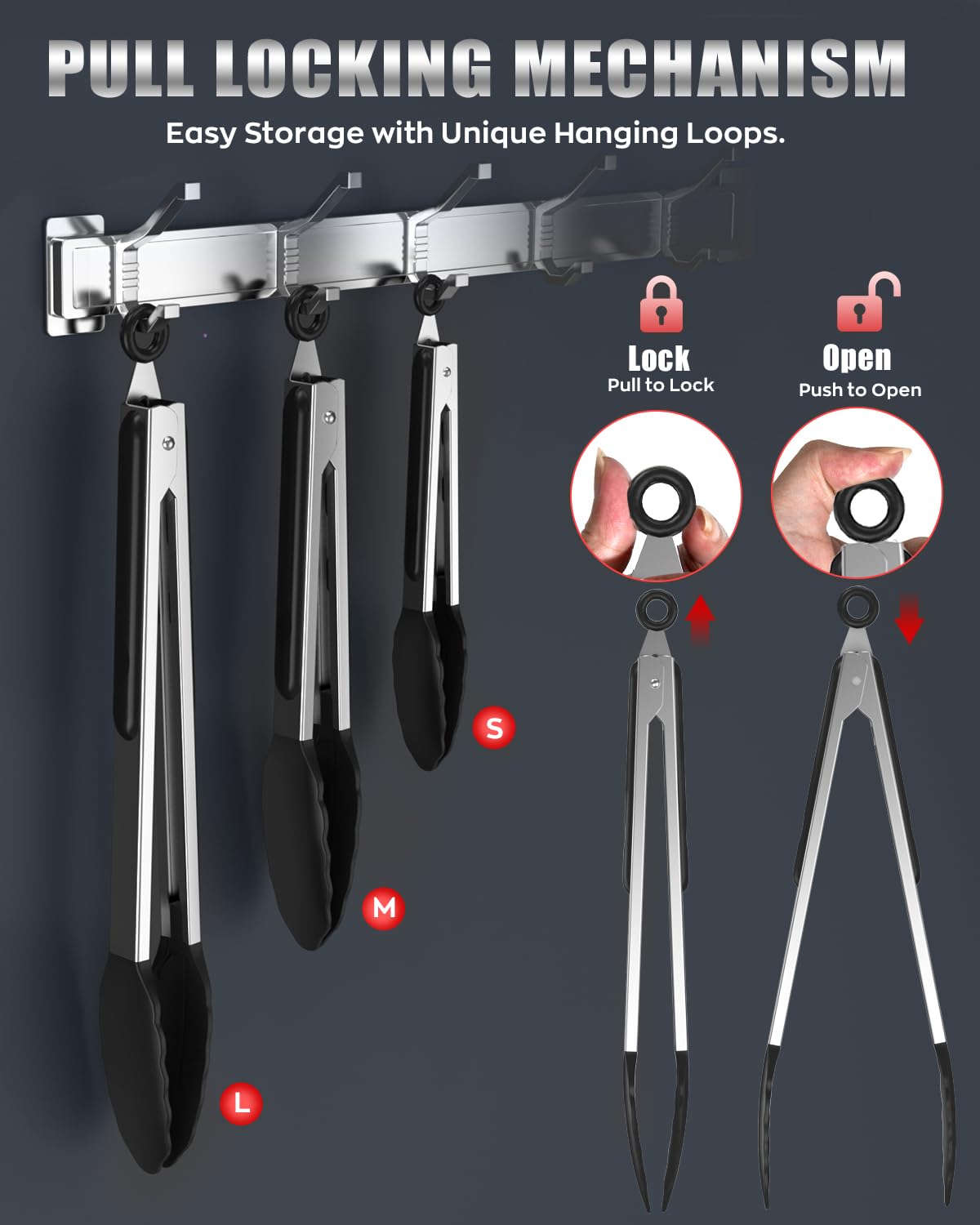 Bnlcd Good Grip Cooking Tongs with Silicone Tips, Set of 3-7" 9" and 12"