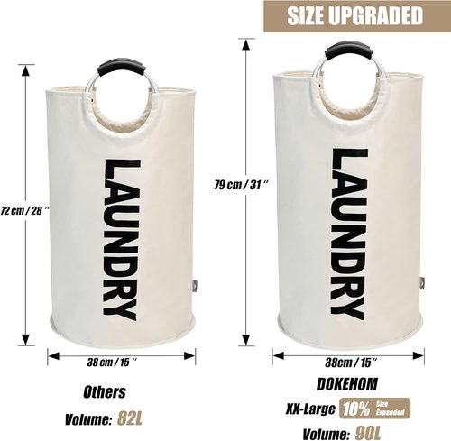 DOKEHOM 90L Large Laundry Basket - Collapsible Freestanding Hamper in Beige for Easy Storage