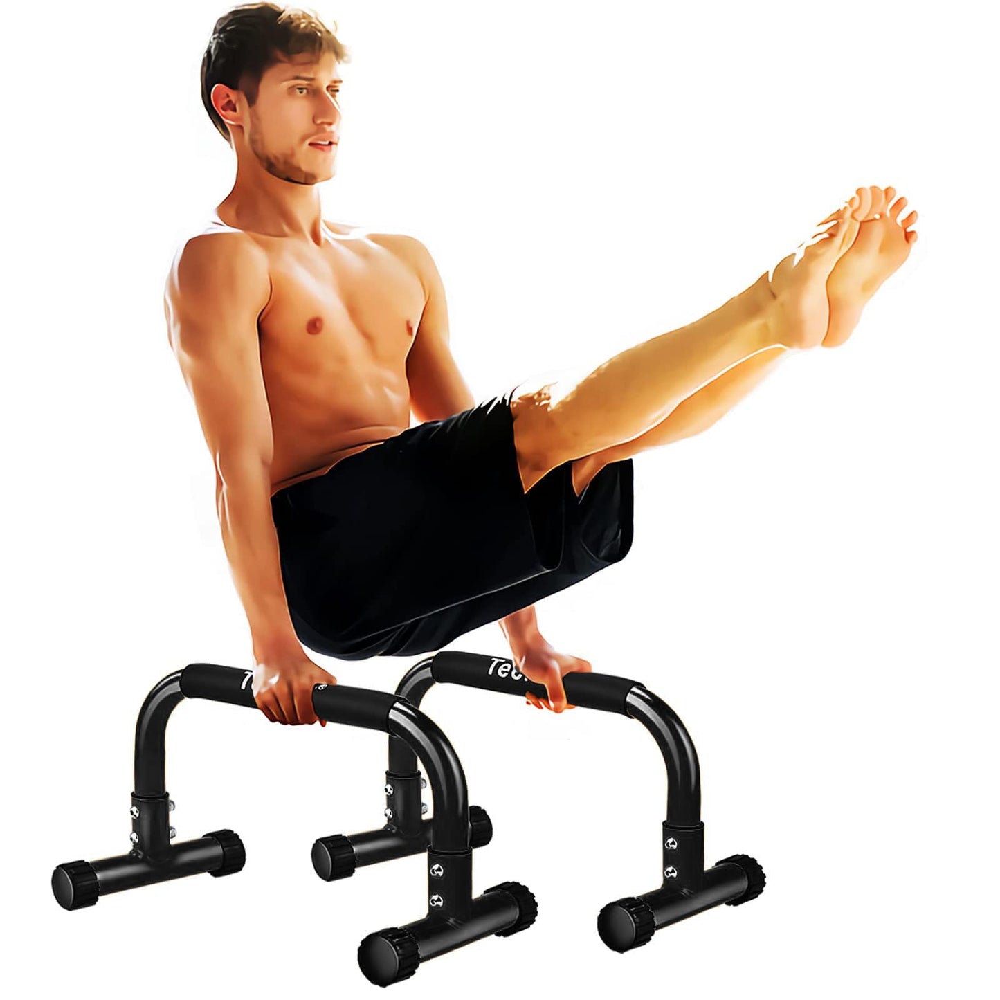 Teclor Push Up Bar,9.5in High Parallettes Bars Great for L-sit, Sturdy Steel Structure Black Push Up Bars for Men & Women, Full Planche & Dips, Heavy-duty No Wobbling Calisthenics Equipment MAX Capacity 660LBS,Floor Workouts Calisthenics Equipment
