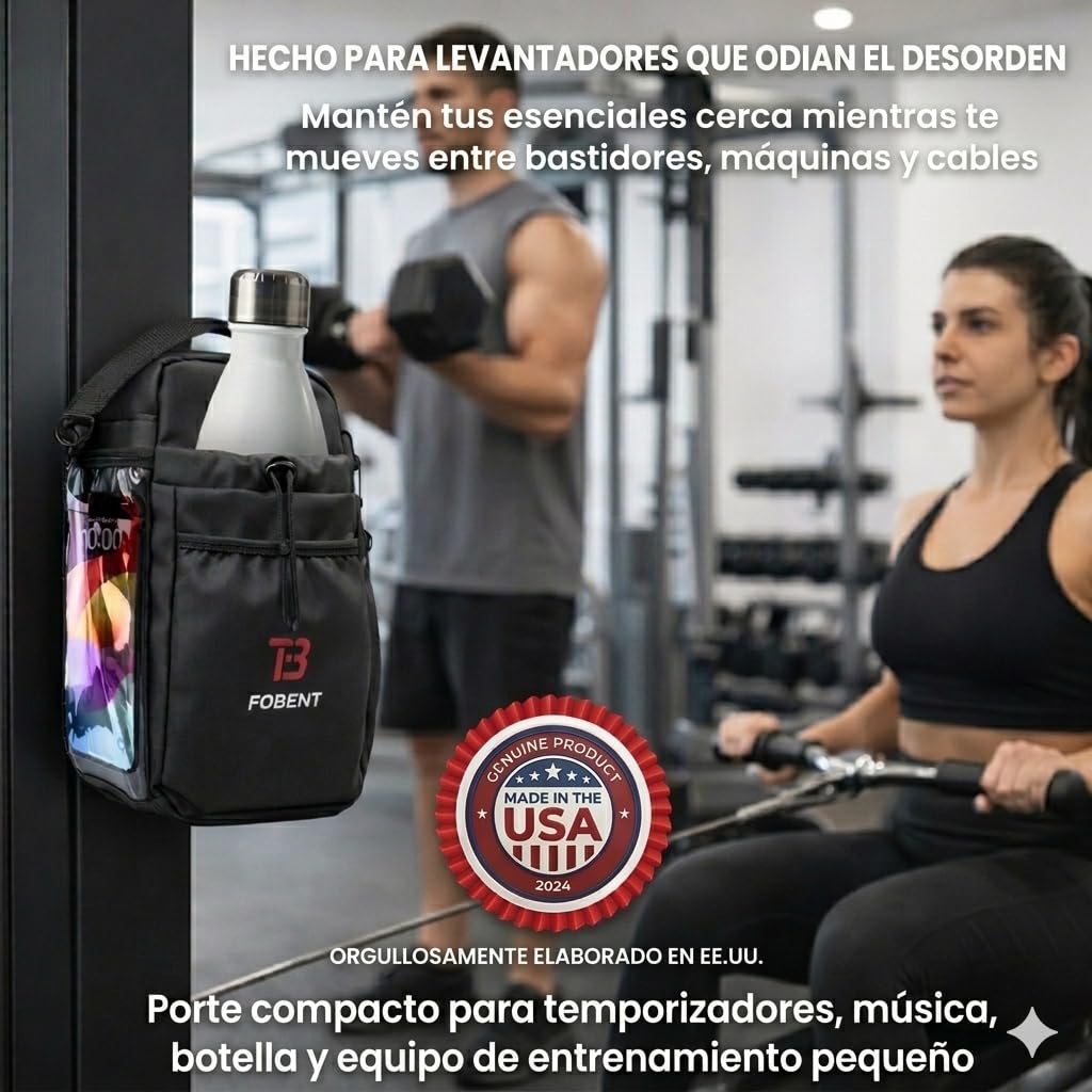 FBT Fobent Magnetic Gym Bag with Phone Pocket & Bottle Holder, 3 N52 Magnets, Full Non-Slip Back, Compact Gym Organizer for Racks & Machines, Holds Keys, Towel, Straps & Workout Essentials