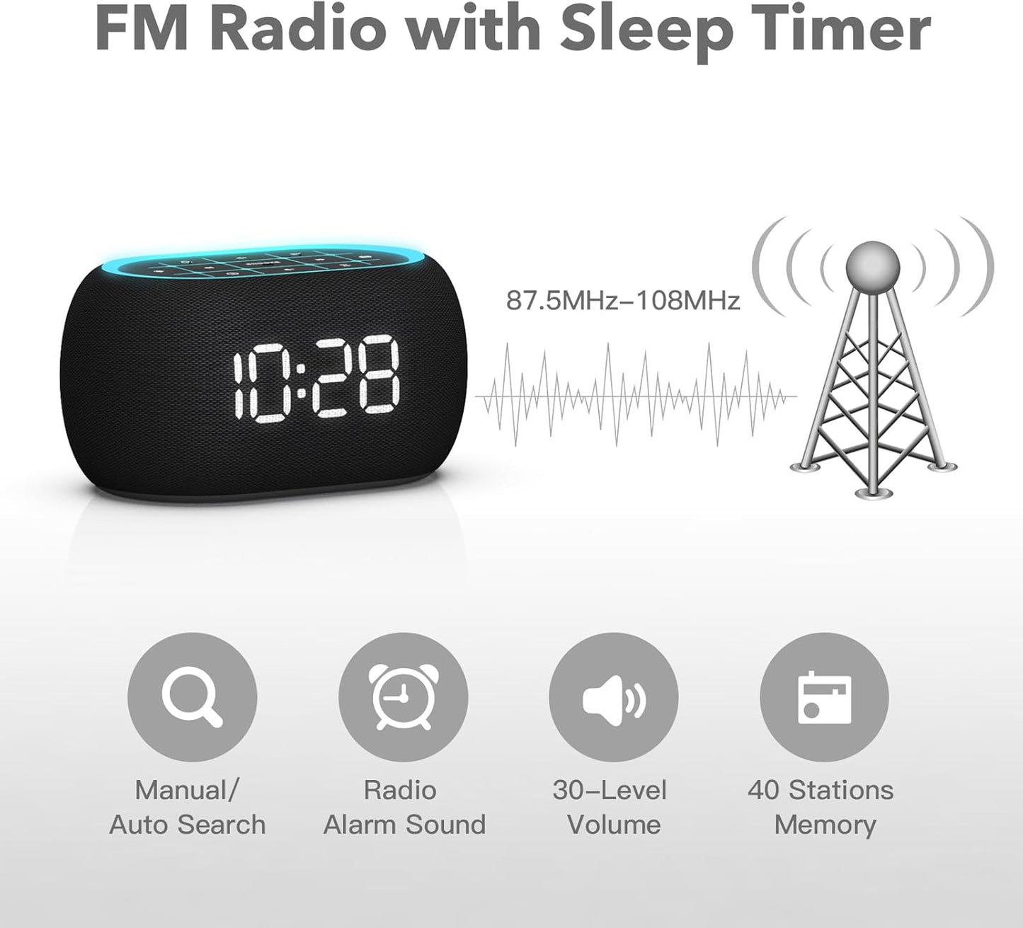 0-100% Dimmer,7 8 Sounds,16-Level ANJANK Alarm Clock FM Radio with Bluetooth Speaker, Hi-Fi Stereo Sound, Clolors Night