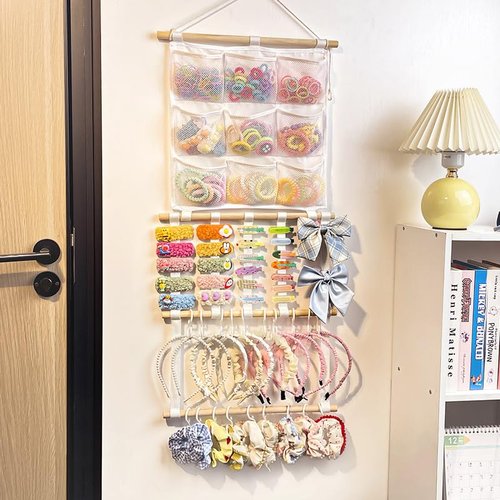 LEHSGY Headband Holder Hair Bows Organizer for Girls, Large Capacity Bow Holder, Pre-Assembled Hair Accessories Wall Hanging Organizer for Toddler Baby Girl Nursery Room Décor