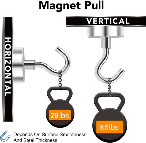 MIKEDE Heavy-Duty Black Magnetic Hooks - 85Lbs Capacity for Cruise Cabin & Kitchen | Pack of 10