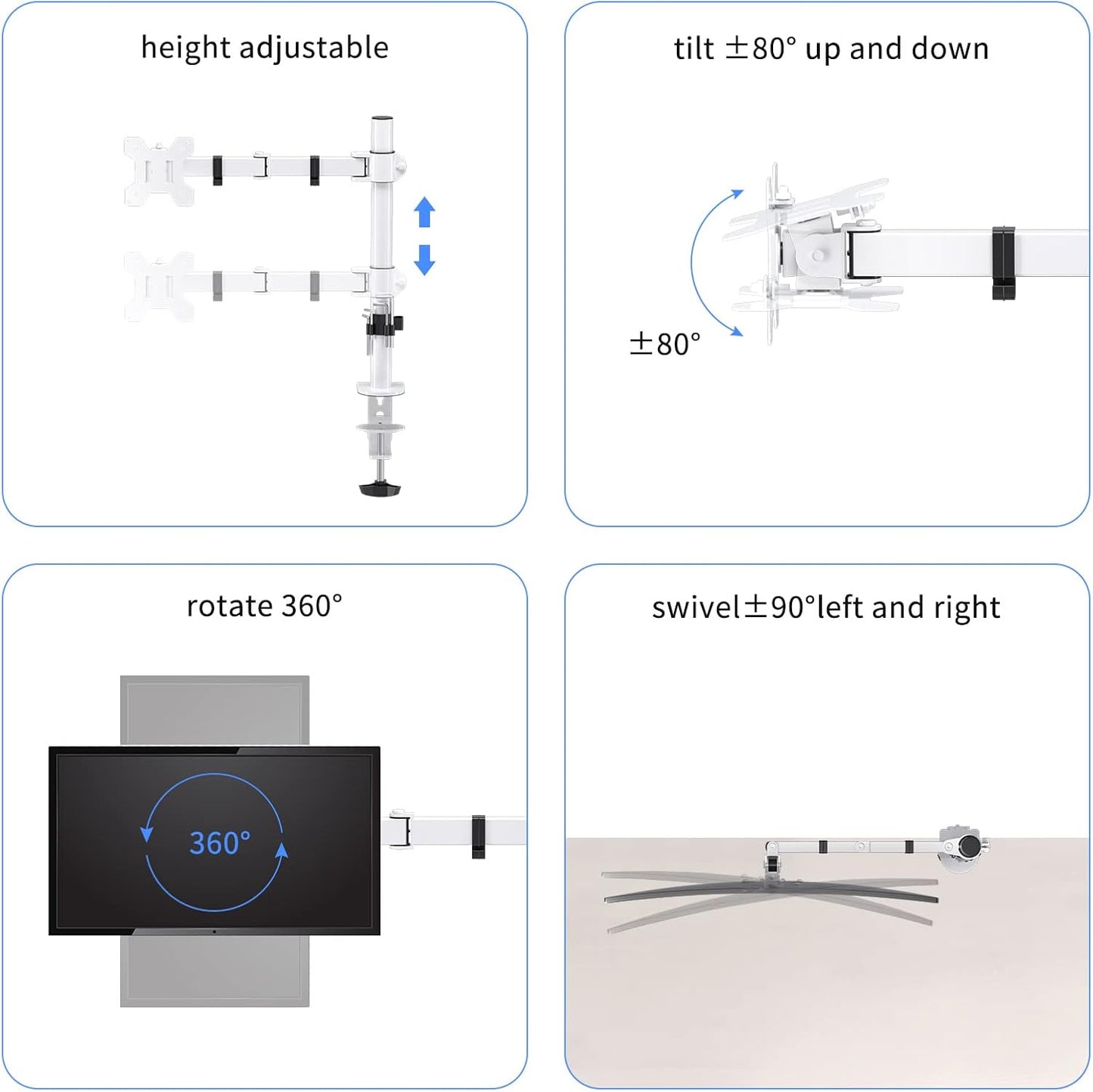 suptek 1 13" 32" 15.75 inch 75x75mm 100x100mm,White (MD9421W) Single Monitor Arm Desk Mount Fully Adjustable Monitor