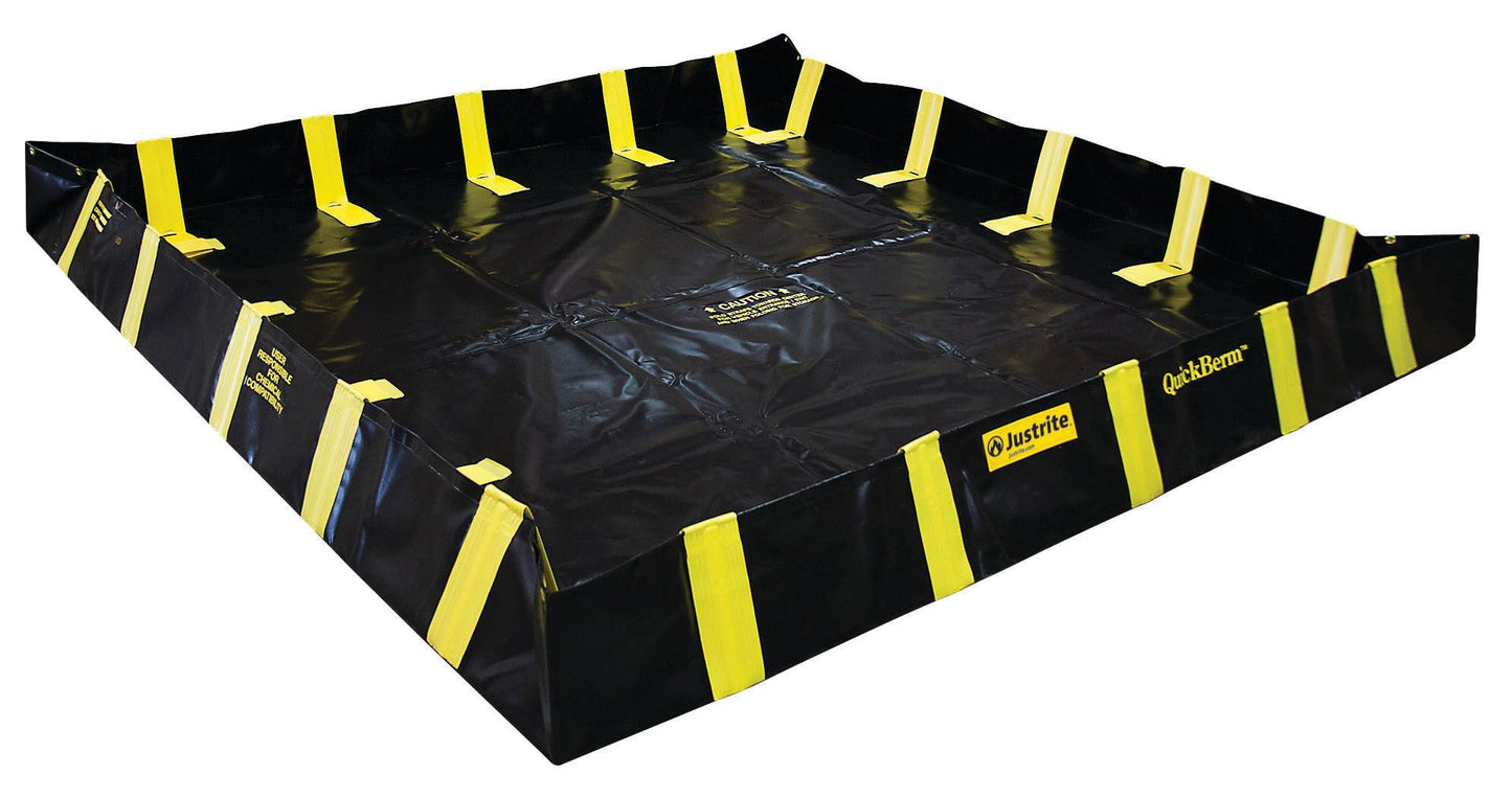 Justrite QuickBerm® with Inside Wall Supports, 12' x 12' x 12", Large Oil Spill Containment Berm, 1075 Gallon Spill Capacity, PVC Coated Fabric, Made in The USA, Black, 28544