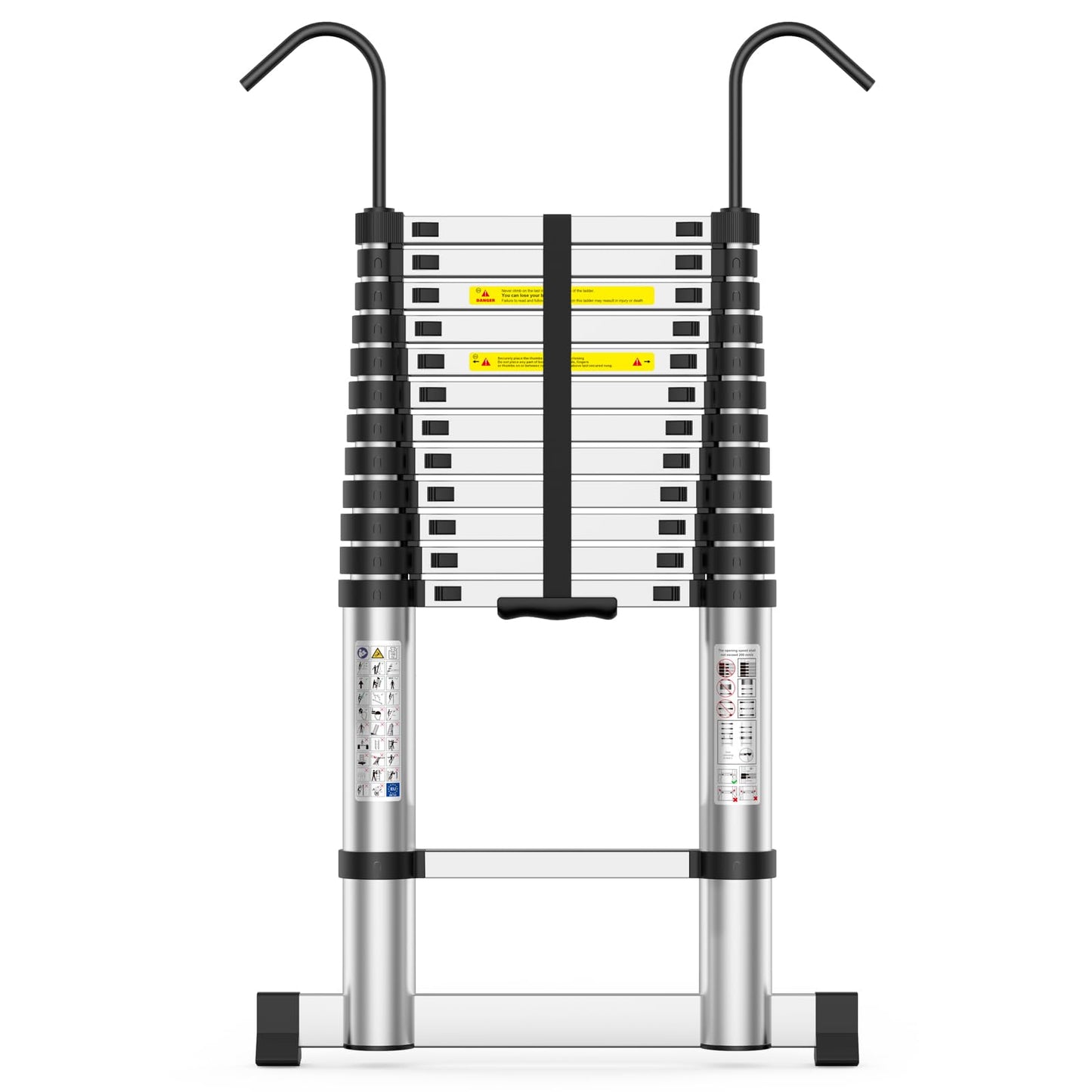 Telescoping Ladder,12.5FT Extension Ladder, Heavy Duty 330lbs Max Capacity, Multi-Purpose Collapsible Ladder with Stable Hook and Balancing Bar for RV or Outdoor Work
