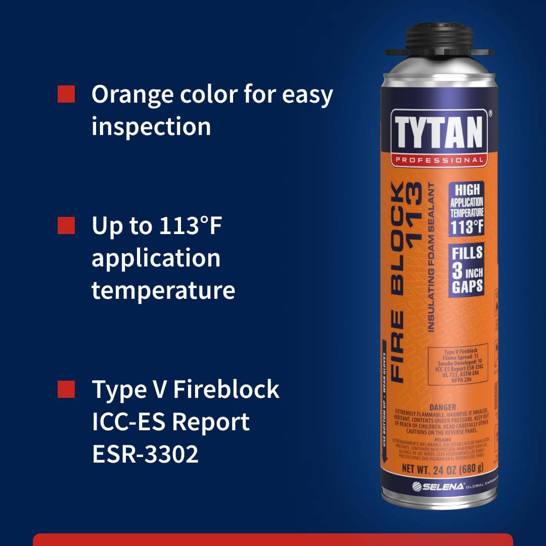 Fire Block 113 Orange Fire Blocking Foam Sealant – 24 oz Gun-Grade Polyurethane Foam for Gaps, Cracks, Walls, Joints, Electrical Outlets & PVC Pipe (12x24 oz) + Precision Max Gun & Cleaner